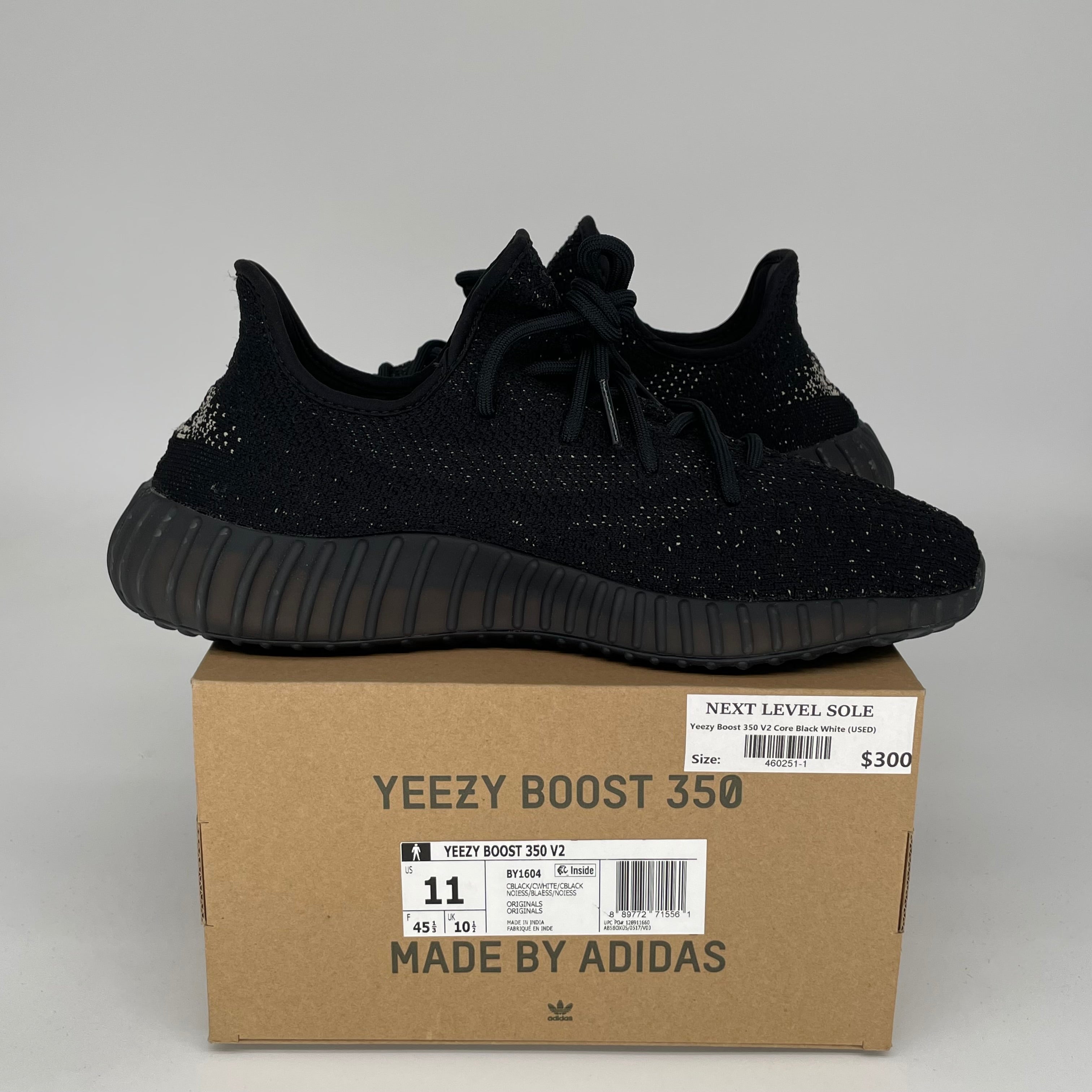 Adidas Yeezy Boost 350 V2 Core Black/White Men's Running Shoes Size 11 - BY1604 | Comfortable Sneakers for Casual Wear, Gym & Street Fashion