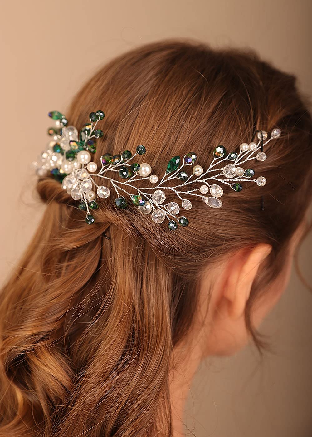 Denifery Emerald Bridal Hair Vine - Bohemian Wedding Headpiece with Green Crystals, Hair Comb for Brides, Perfect for Boho Weddings & Special Occasions