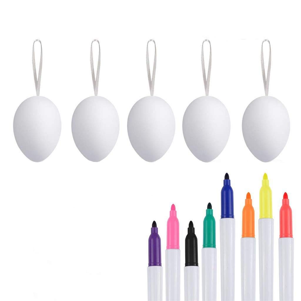 50pcs Plastic Easter Eggs with 8 Color Pens - DIY Easter Party Decorations for Home, Classroom & Easter Basket Fillers | iLOOSKR Easter Craft Kit