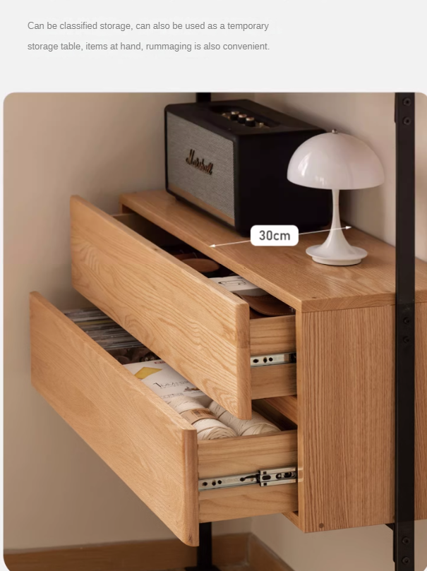Solid Oak Wood Industrial Style Multi-Tier Storage Shelf - Perfect for Home Office, Garage & Living Room Organization
