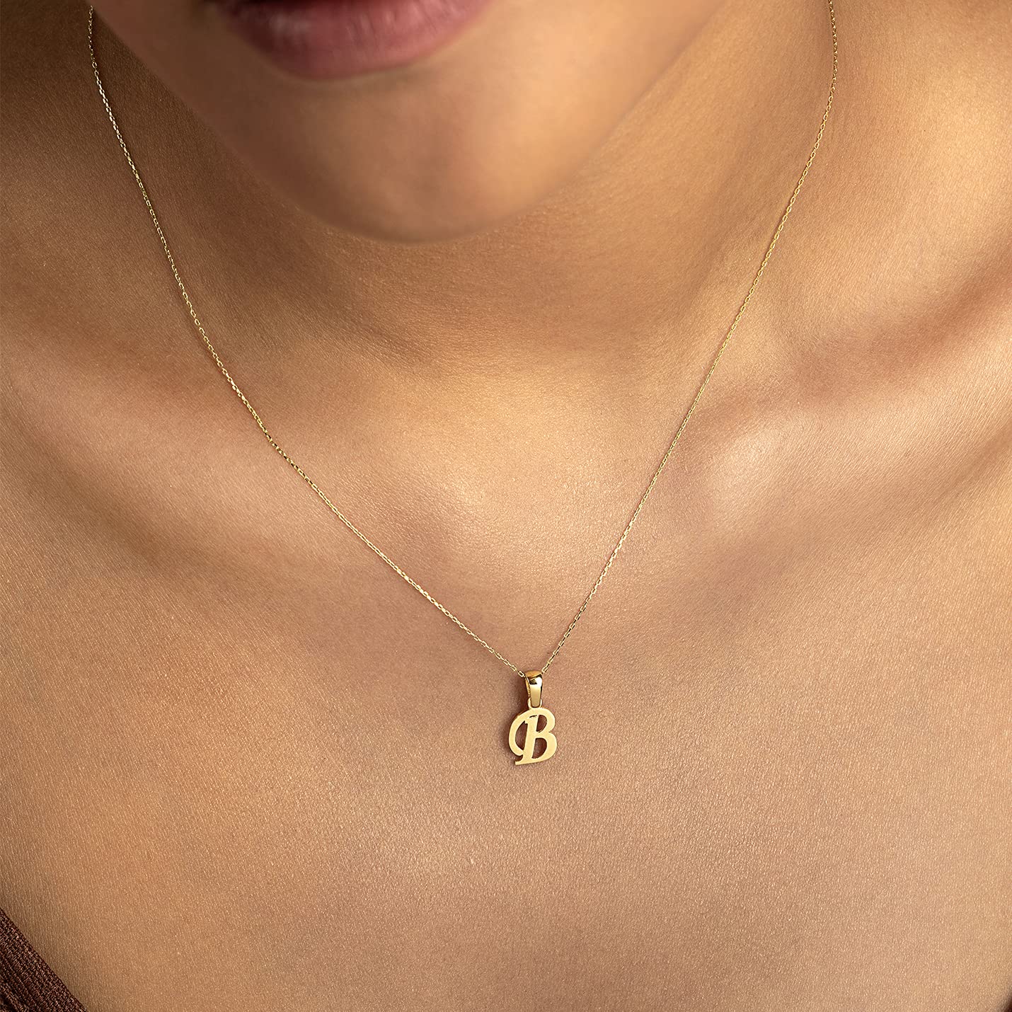 14K Solid Gold Custom Initial Necklace for Women - Personalized A-Z Letter Pendant, 18