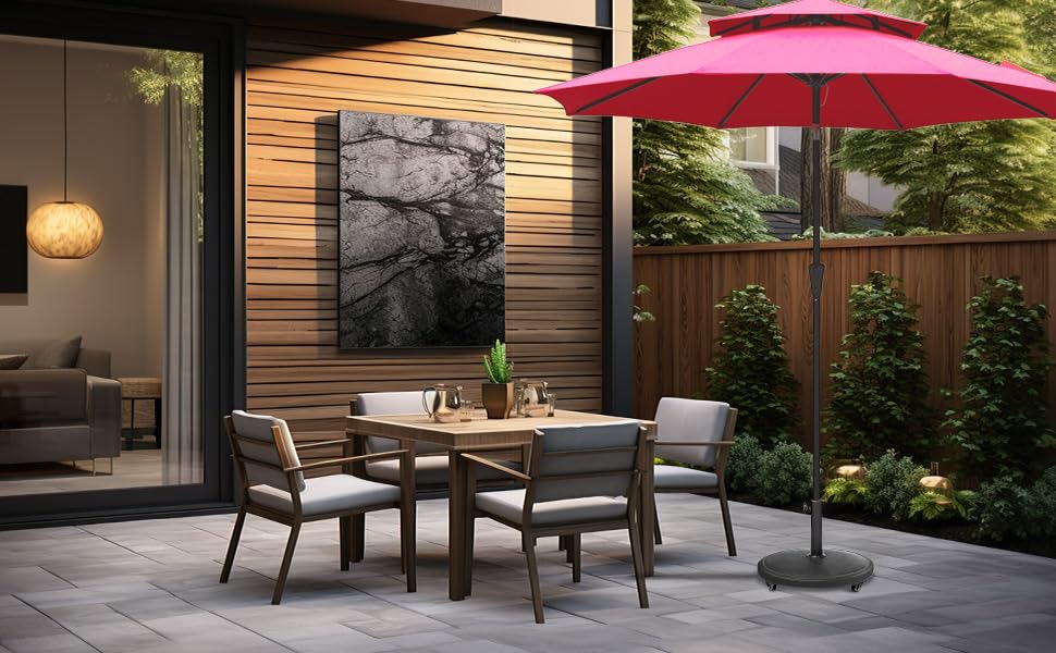Heavy Duty 44 lb Round Base Stand with Rolling Wheels for Outdoor Patio Umbrella - Black | Perfect for Market, Garden, and Poolside Use