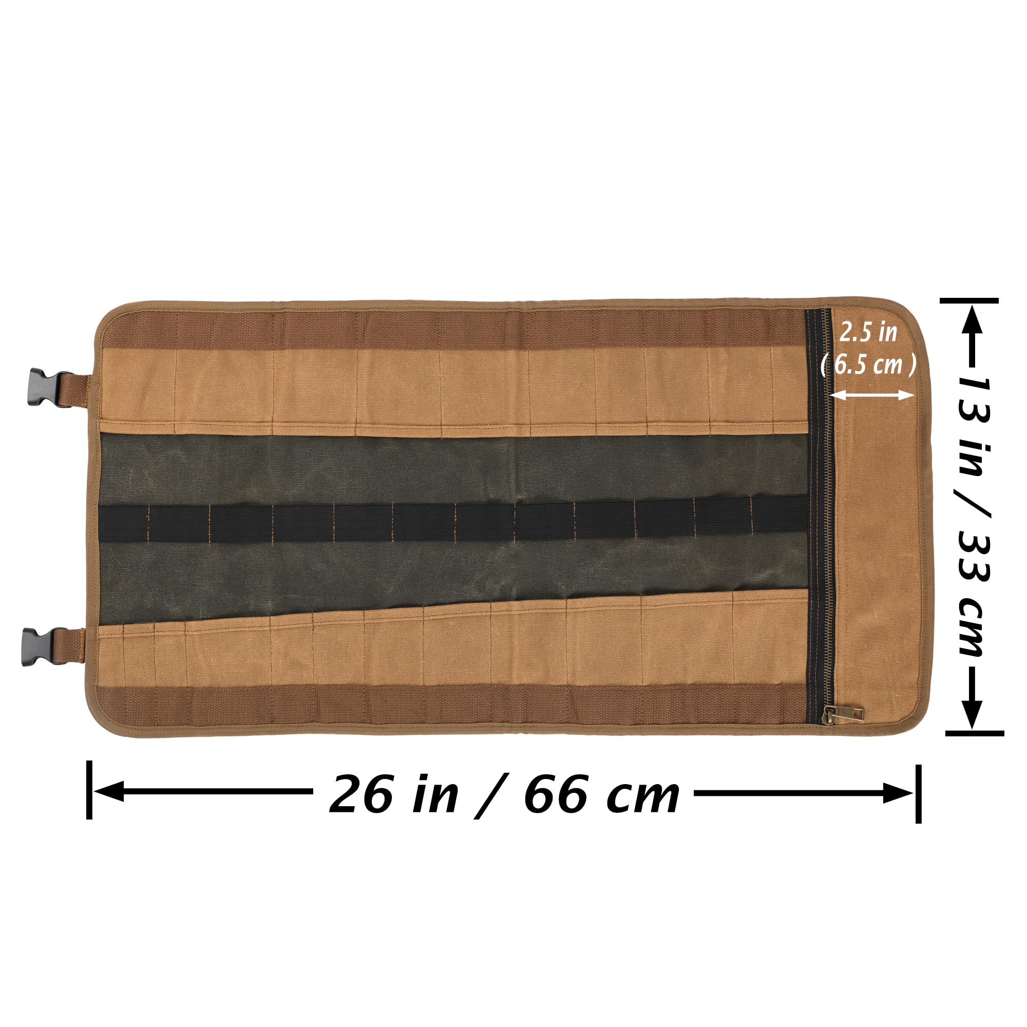 Heavy Duty 16oz Waxed Canvas Tool Roll with 23 Pockets - 26