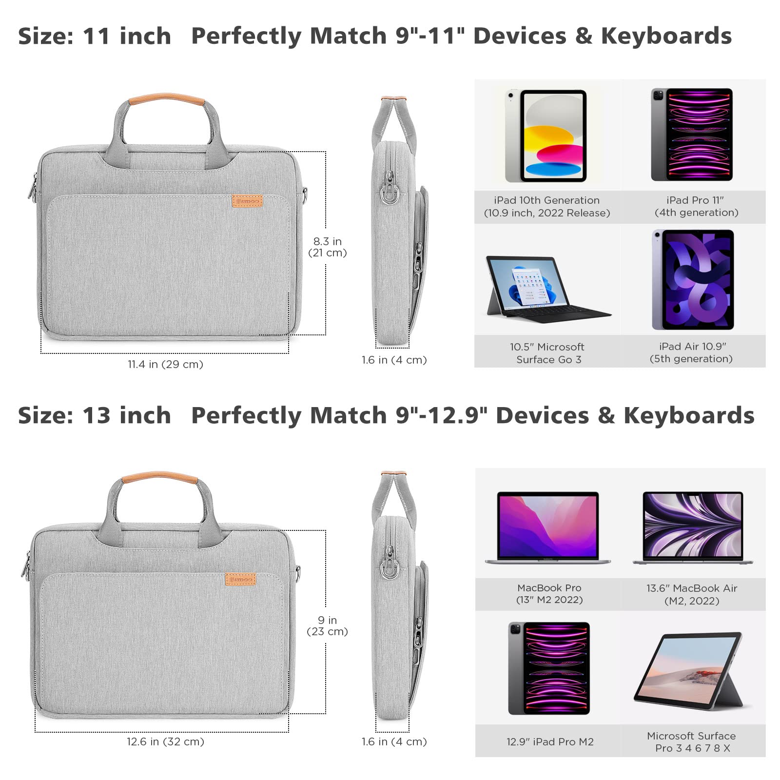 NIDOO Premium Laptop Sleeve Shoulder Bag - Compatible with 12.9
