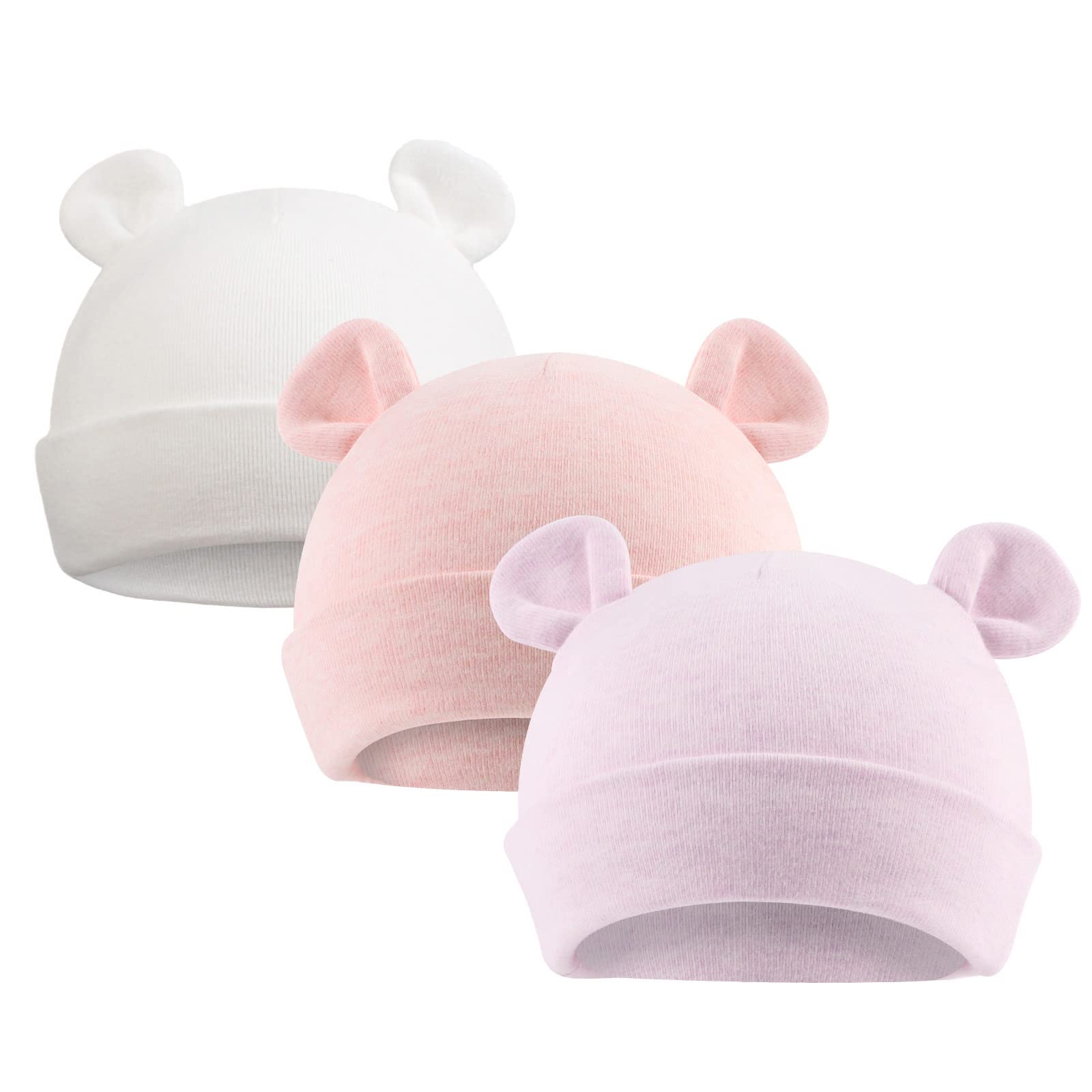 Soft Cotton Newborn Baby Hats with Bear Ears - Striped Preemie Beanies for Boys & Girls 0-6 Months - Perfect for Photography, Hospital Visits, and First Outfits