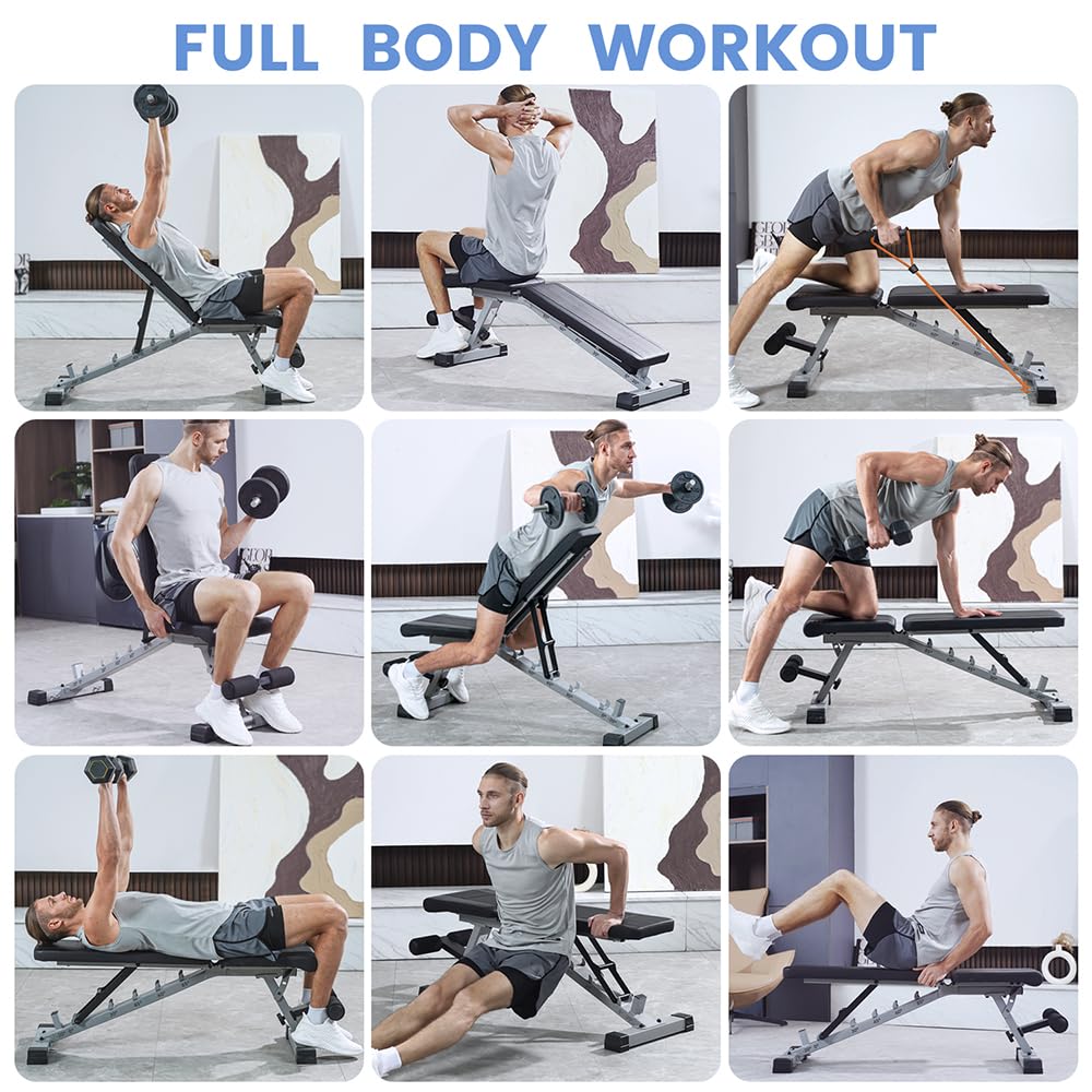 **Heavy Duty Adjustable Weight Bench for Home Gym - Strength Training & Weightlifting with Upgraded Breathable Leathaire Material (Black) - Perfect for Full-Body Workouts, Dumbbell Exercises & Home Fitness**