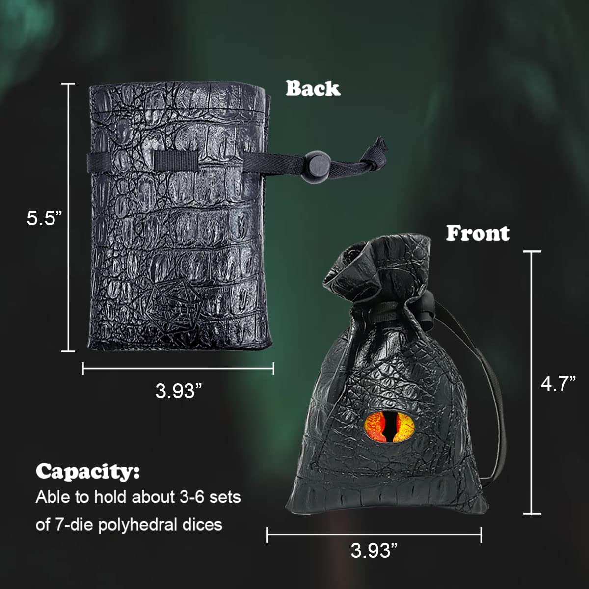 Haxtec Leather Dice Bag with Drawstring - DND Dice Pouch for Dungeons & Dragons, RPG Accessories & Coin Storage - Perfect for Tabletop Gaming & Gift Giving (Fire-Red Yellow Eye) - Patent D893867