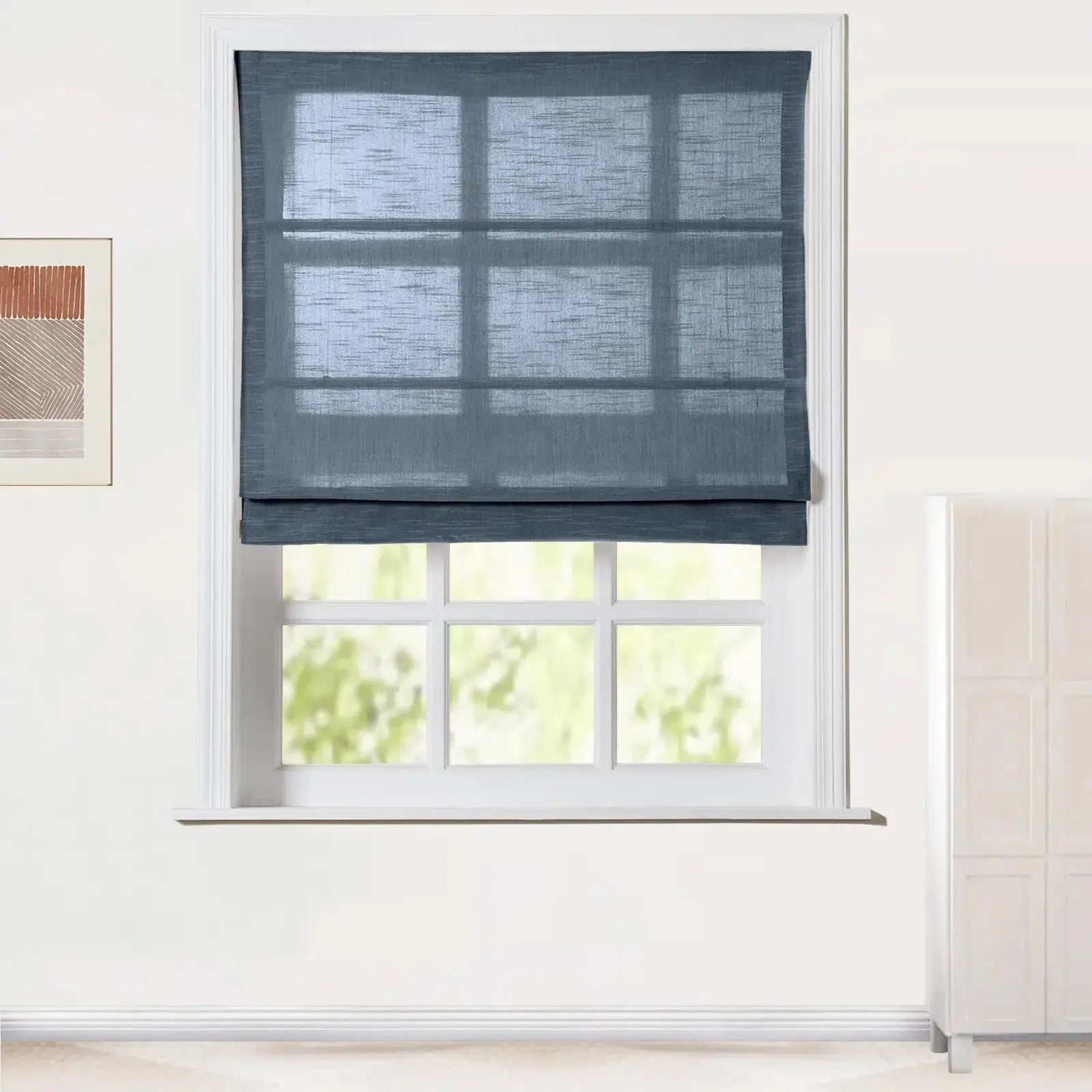 Jawara Linen Cotton Roman Shade Cordless - Blackout Window Treatment for Bedroom & Living Room