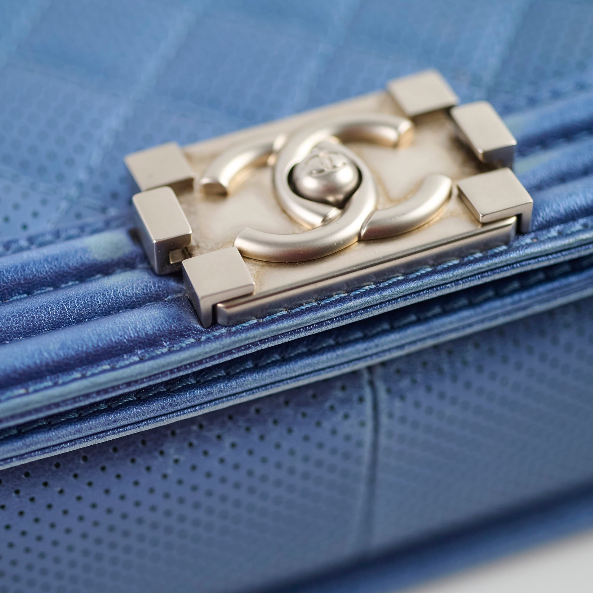 Chanel Old Medium Boy Bag in Metallic Blue - Luxury Crossbody Handbag for Women, Perfect for Evening Events & Date Nights