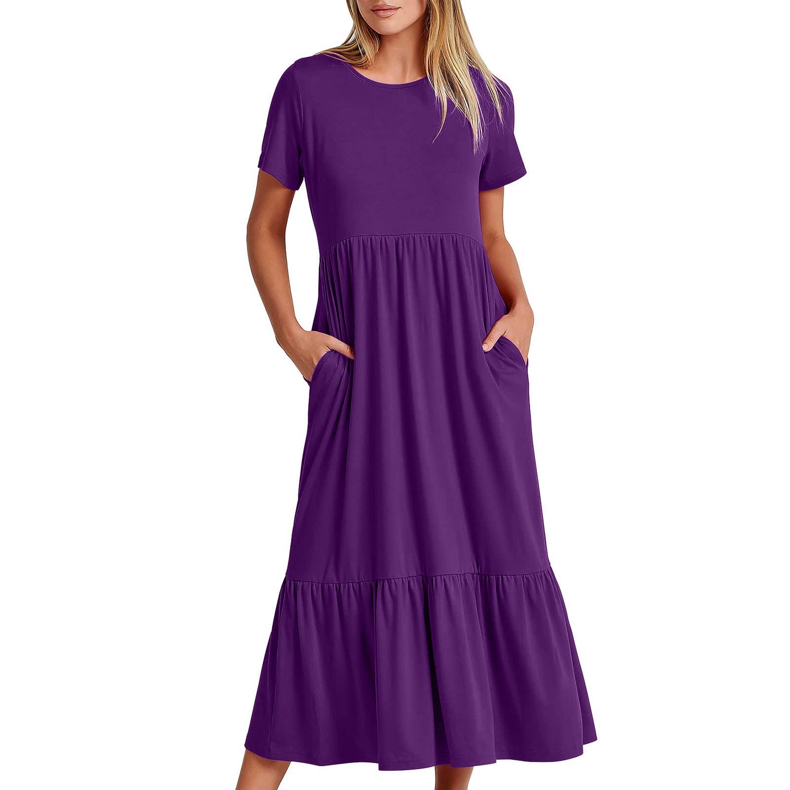 2024 Women's Midi & Maxi Dresses with Sleeves - Tiered Summer Vacation Long Dresses | Prime Day Deals & Clearance | Perfect for Beach, Wedding & Casual Outings
