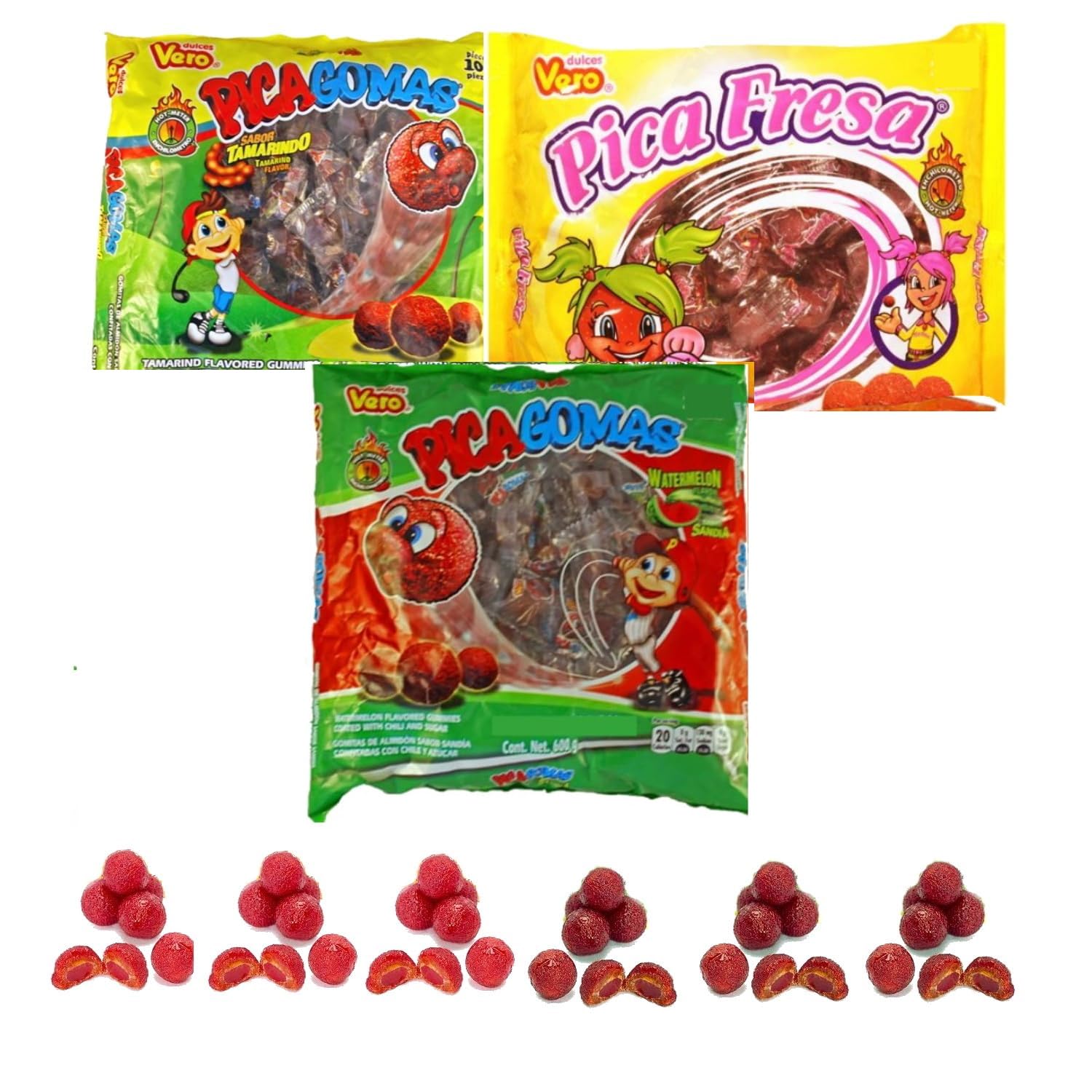 Vero Pica Goma Sandi, Goma Fresca & Tamarindo Mexican Candy Variety Mix - 2lb Bulk Bag of Assorted Spicy Tamarind Candies | Authentic Dulces Mexicanos for Parties, Snacking & Gifts