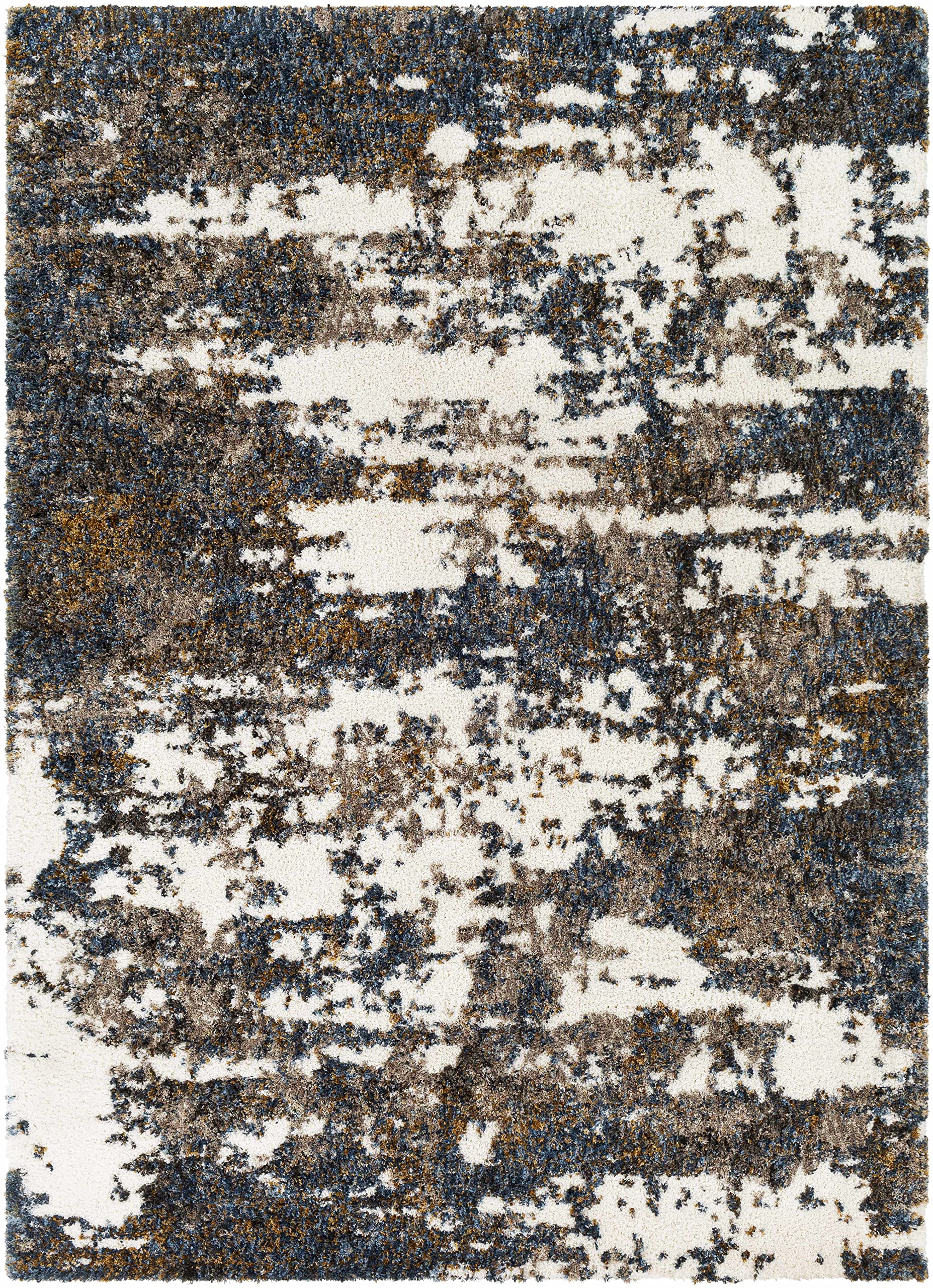 Lafontaine Plush Pile Area Rug for Living Room & Bedroom - Soft Beige, Brown, Blue 2' x 3' - Perfect for Cozy Home Decor & Warm Floor Comfort