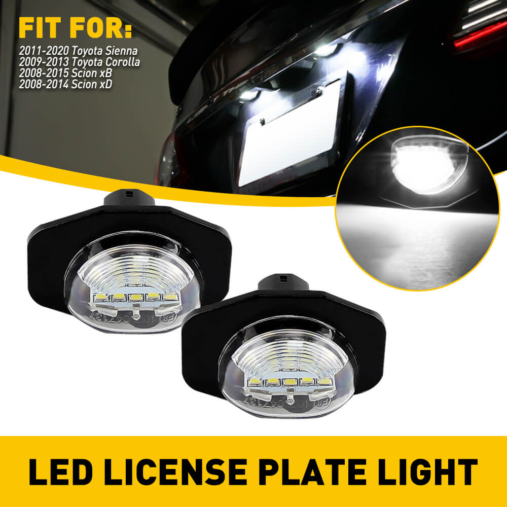 LED License Plate Lights Tag Light Lamp Assembly for Toyota Sienna/Corolla, Scion xB/xD - 6000K Diamond White - Upgrade Your Vehicle's Rear Visibility for Night Driving & Enhanced Style