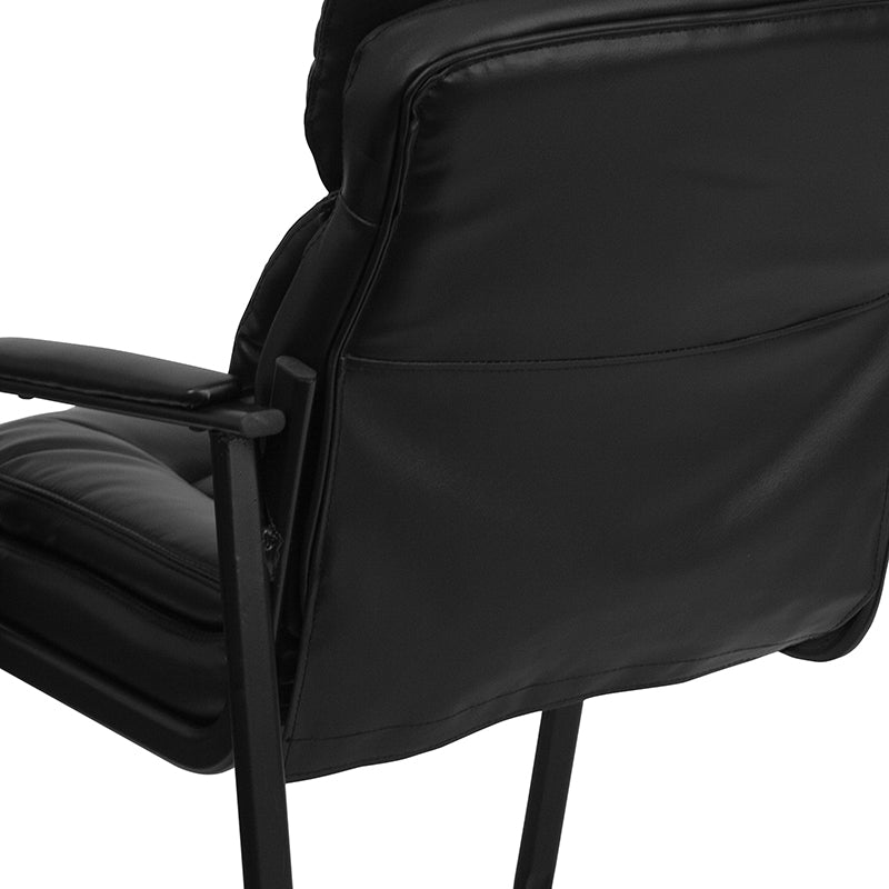 Premium FLASH Isla Black Leather Executive Office Chair - Ergonomic Lumbar Support & Sled Base - Perfect for Reception Areas, Conference Rooms & Home Offices
