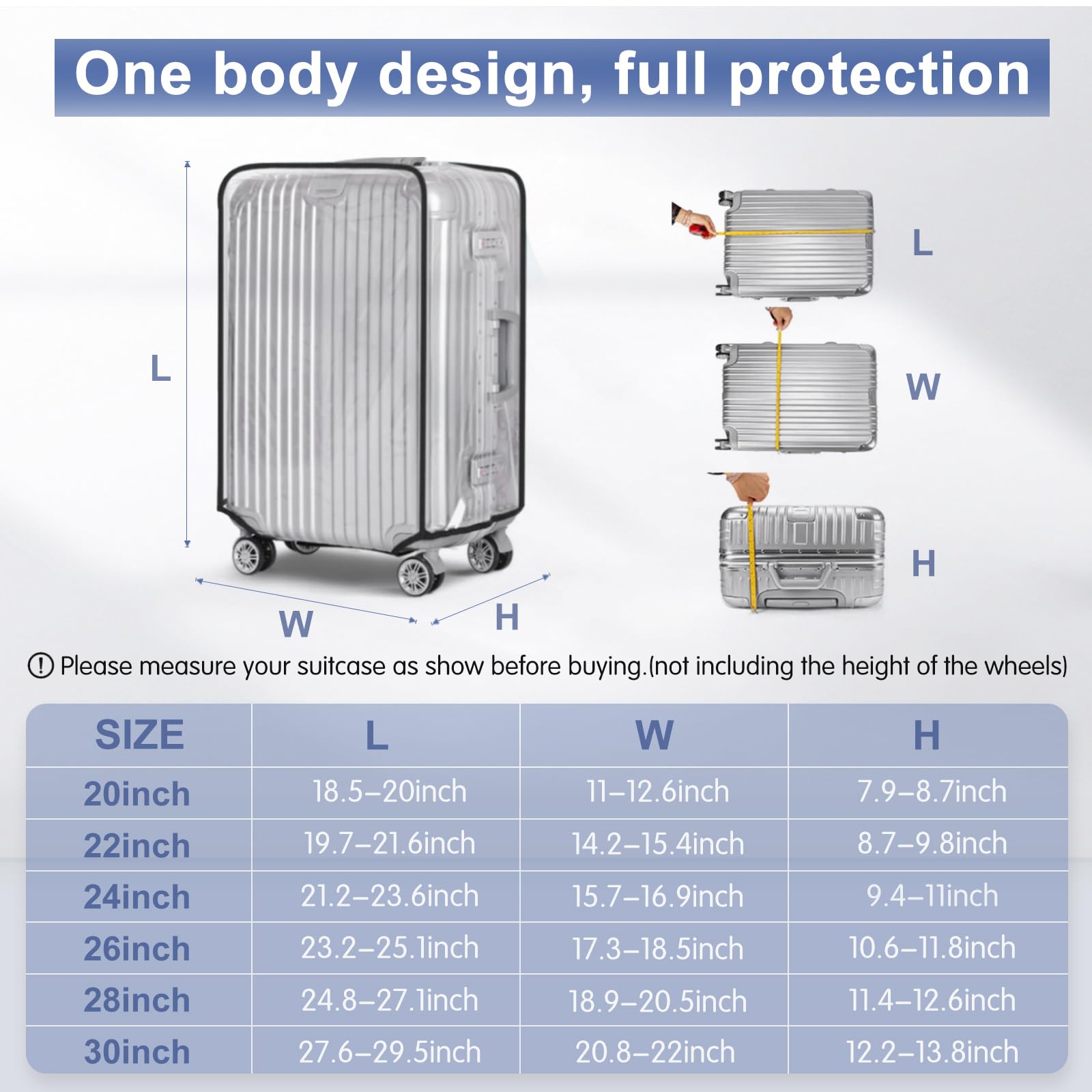 2PCS Clear PVC Luggage Cover Protector for 28 Inch Wheeled Suitcase - Waterproof Travel Suitcase Protector for Airplane, Train & Storage