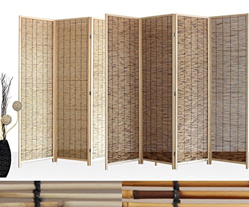 THY COLLECTIBLES 4-Panel Wooden Room Divider Screen - Freestanding Reed Woven Privacy Partition with Hinged Folding Design, Carbonized Finish - Perfect for Home Office, Living Room, Bedroom & Indoor/Outdoor Spaces
