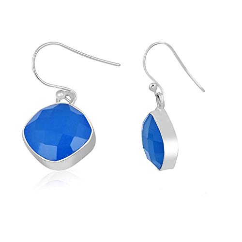 Stunning Blue Chalcedony Sterling Silver Drop Earrings - Halloween Gift Idea, Cushion Cut Dangle Earrings for Women | Perfect for Parties, Weddings & Special Occasions