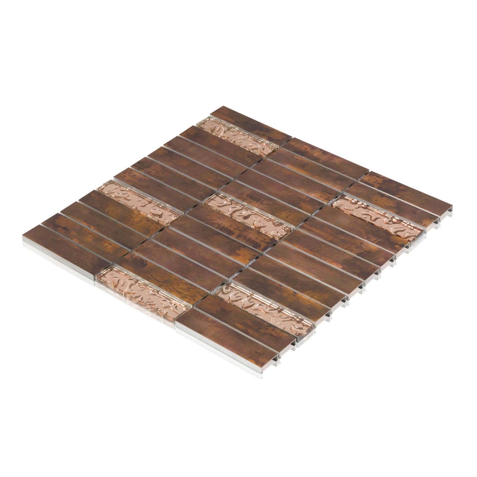 Premium Stacked Brushed Aluminum Metallic Mosaic Tile with Glass Inserts - AM-596 (5 Sheets) - Mesh Mounted Backsplash for Kitchen, Bathroom & Accent Walls - Waterproof & Easy to Install for Modern Home Décor