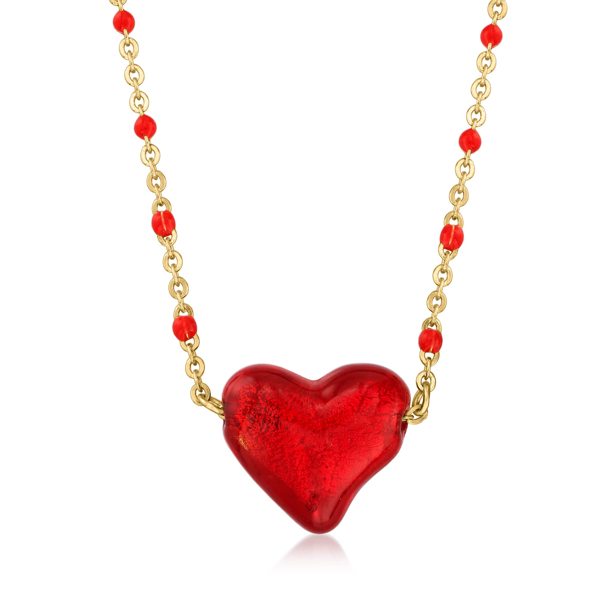 Ross-Simons Italian Red Murano Glass Heart Pendant Necklace - 18K Gold Over Sterling Silver - Elegant Valentine's Gift for Her, Anniversary & Special Occasions