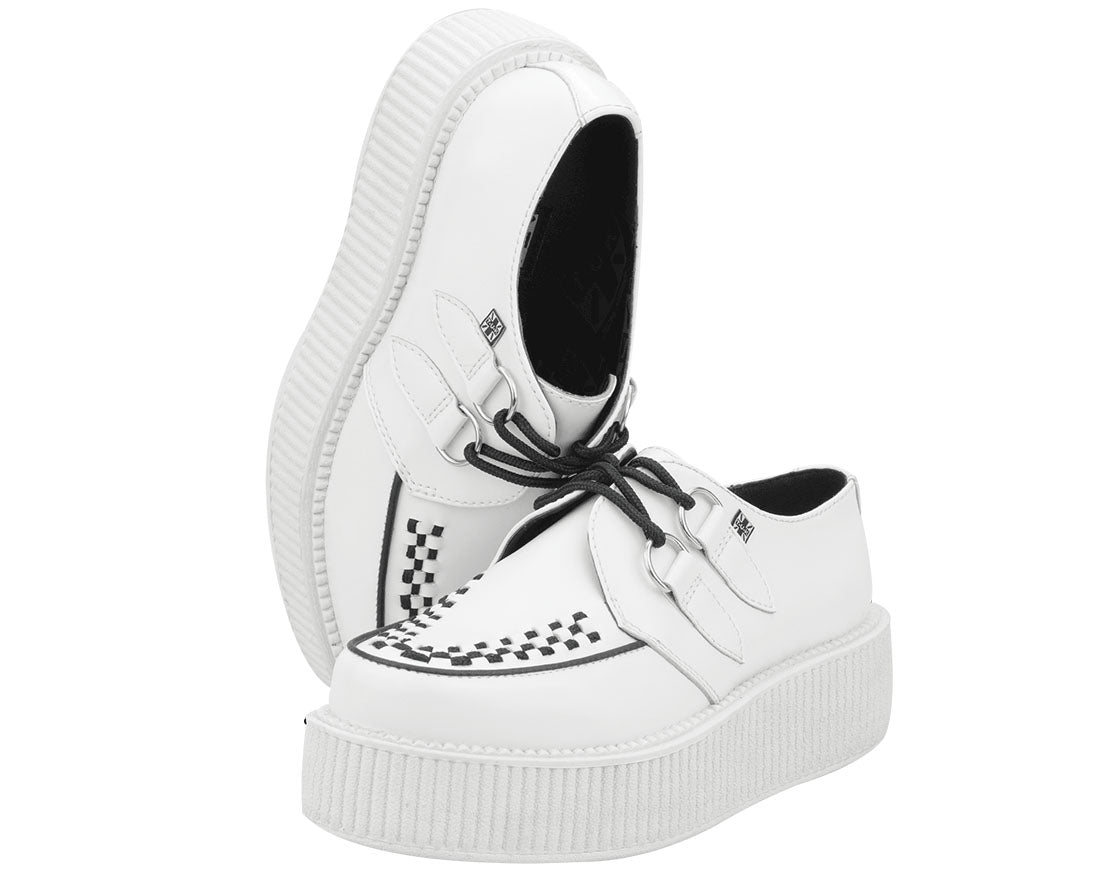 T.U.K White Leather Low Creeper Shoes with White Sole - Punk Rock Fashion for Women & Men | Perfect for Concerts, Parties & Everyday Streetwear