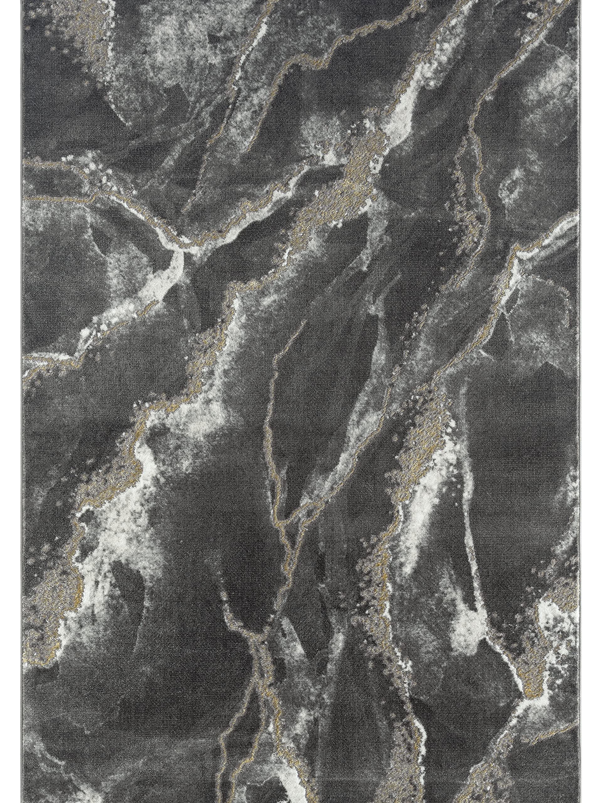 Abani Modern Black & Gold Marble Print Area Rug 8x10 Non-Shedding Contemporary Rug for Dining Room - Perfect for Living Room, Bedroom & Office Decor