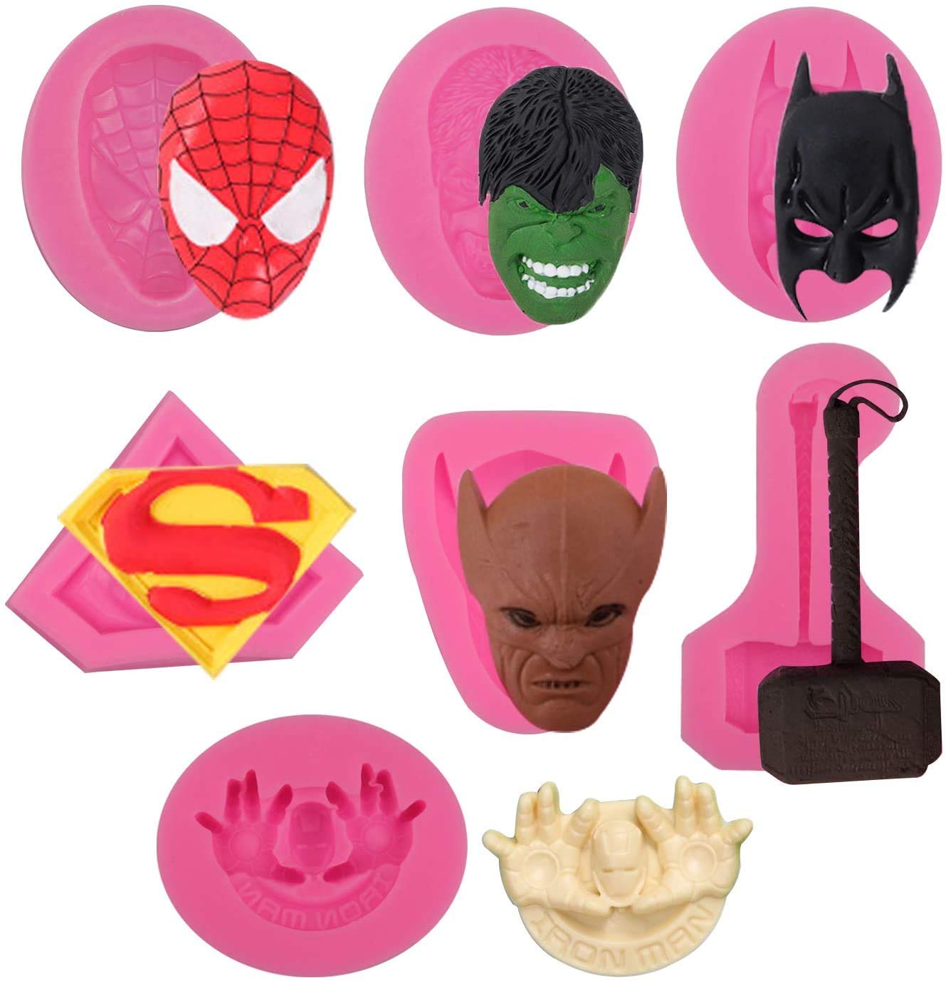 7-Piece Superhero Silicone Fondant Mold Set for Cake Decorating - Perfect for Cupcakes, Cookies, and Chocolate Making (Batman, Superman, Spiderman Designs) - Ideal for Birthday Parties, Baby Showers & DIY Baking Projects