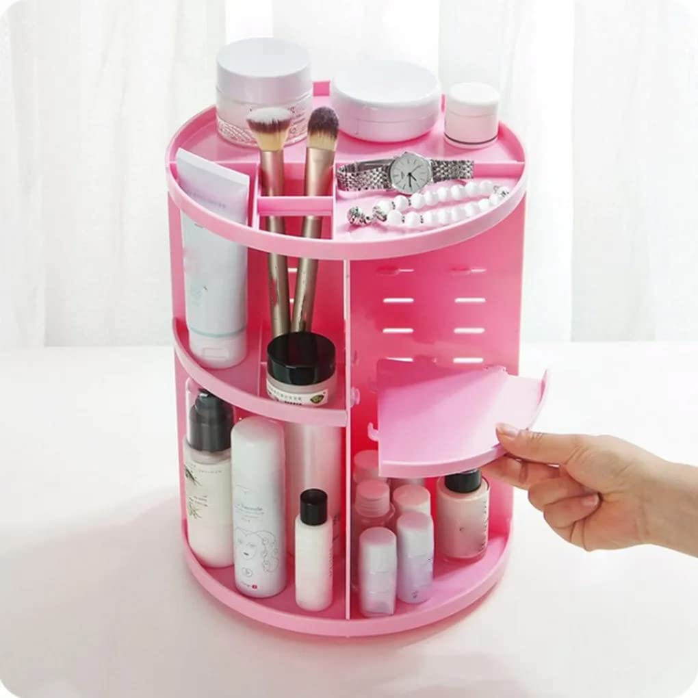 Anayo 360° Rotating Makeup Organizer with Large Capacity - Adjustable Cosmetic Storage Vanity Box, Spinning Carousel Holder for Countertop Display | Perfect for Bathroom, Bedroom & Dressing Table Organization (Pink)