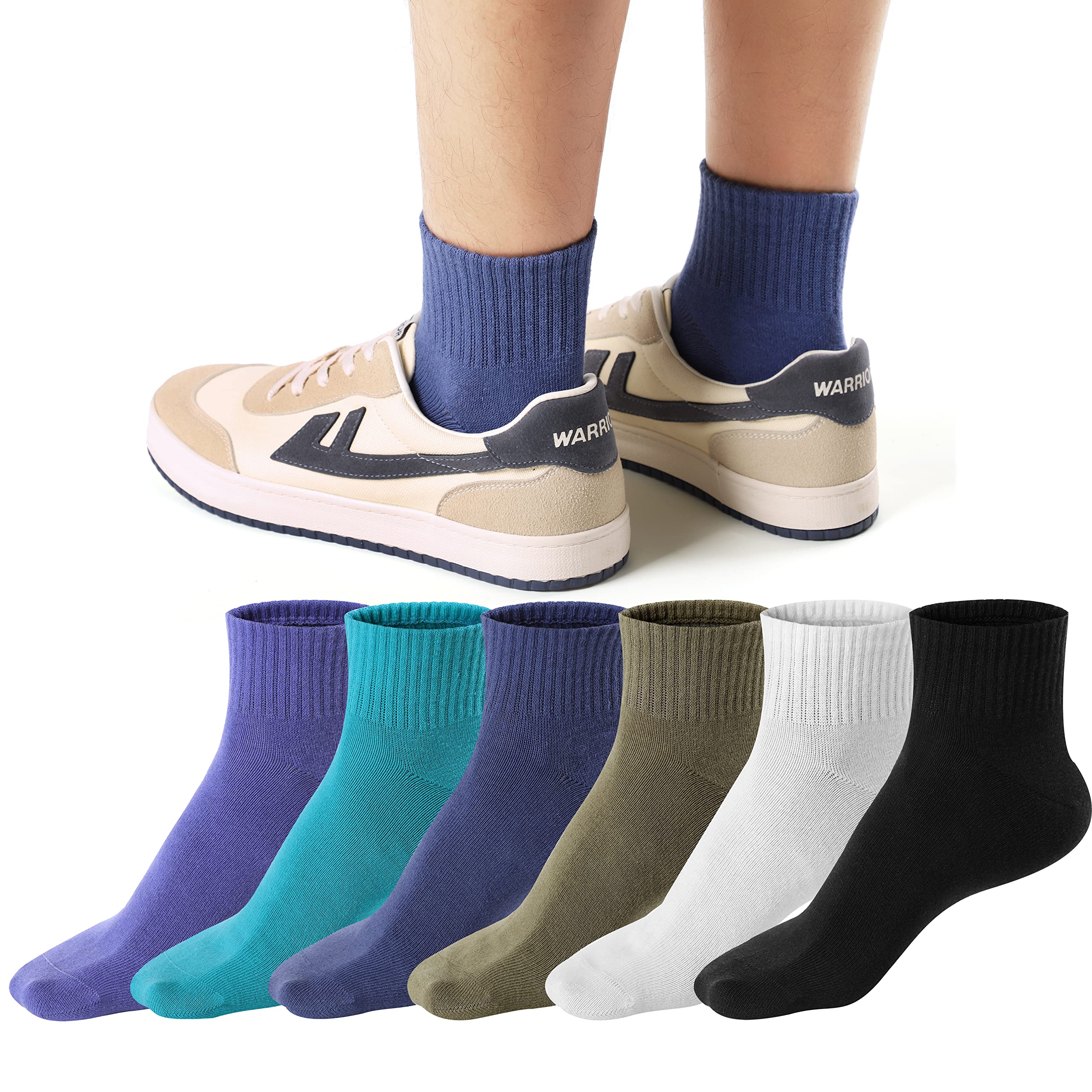 Mottee & Zconia Retro Style Cotton Crew Socks for Women & Men - Breathable Quarter Athletic Socks for Running, Gym, Workout & Casual Wear