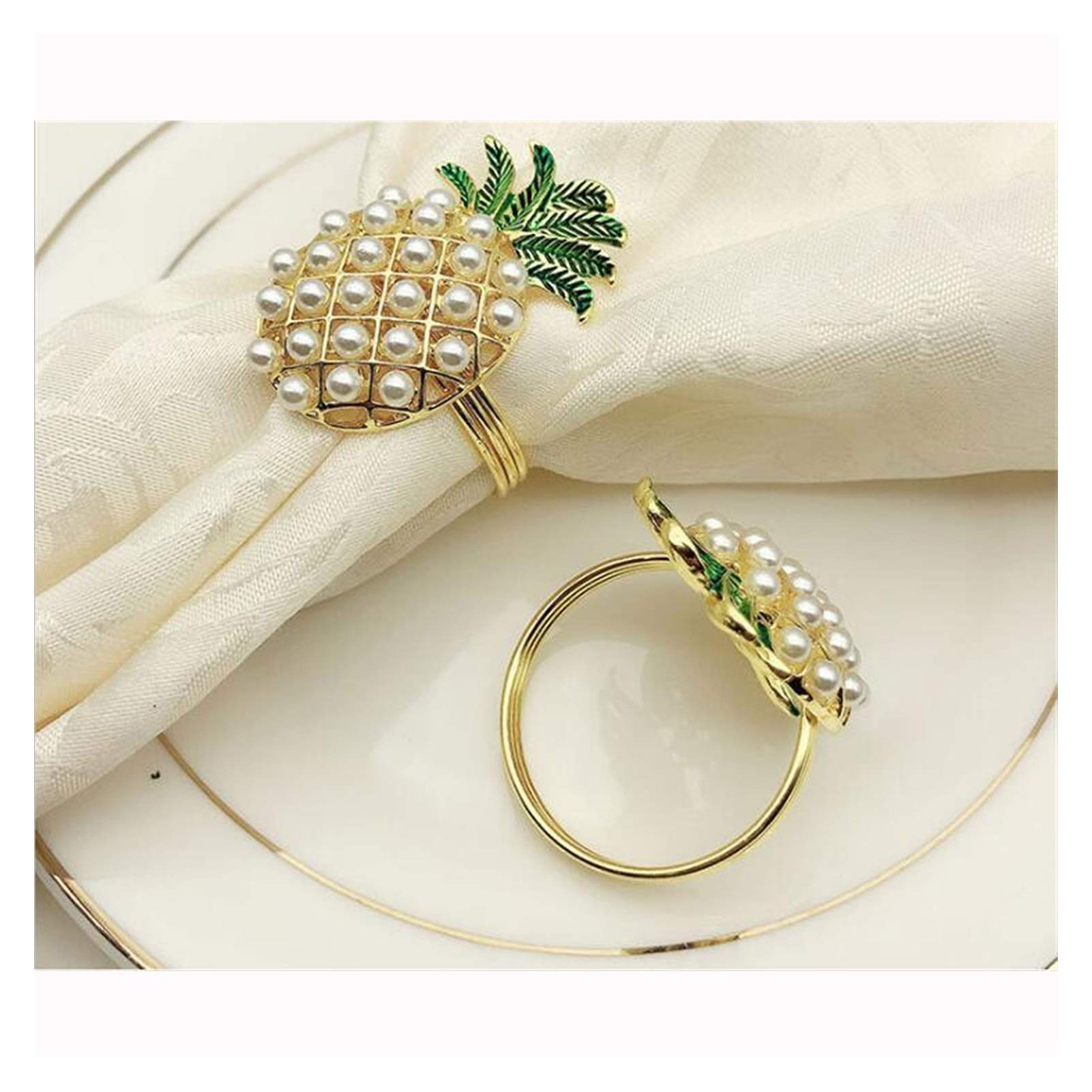 10PCS Gold Napkin Rings - Elegant Pearl Pineapple Diamond Design for Western Restaurant & Hotel Tableware - Perfect for Weddings, Parties, and Fine Dining Decor (Gold)