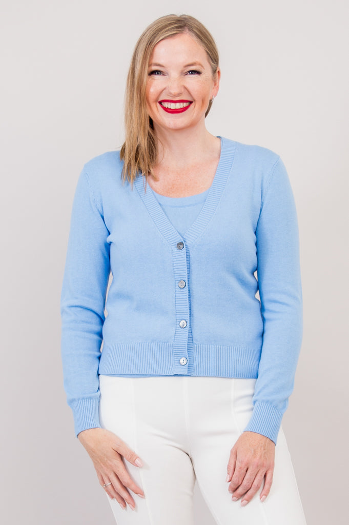 Tellie Cardigan for Women - Soft Blue Cotton Knit Sweater | Cozy Fall & Winter Layering for Casual Outfits