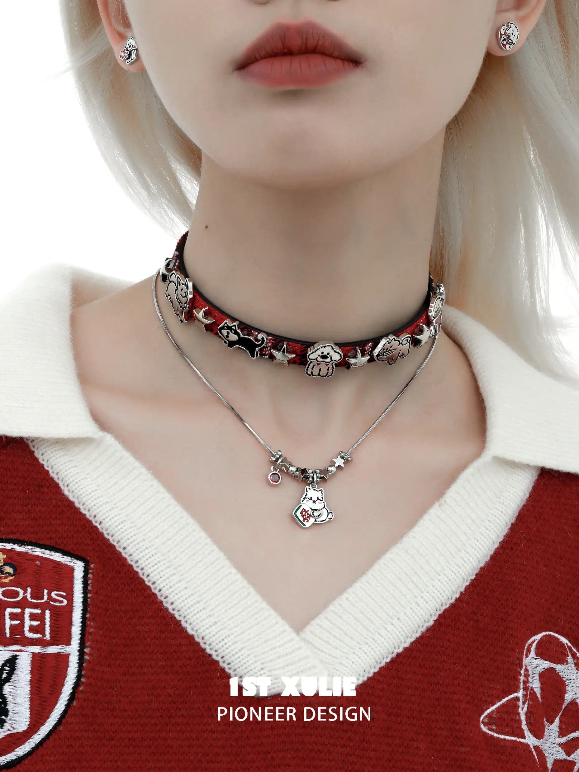 Graffiti Puppy Chinese New Year Choker Necklace - Trendy Dog Print Collar for Women, Girls - Perfect for Spring Festival Gifts, Party Accessories & Casual Wear