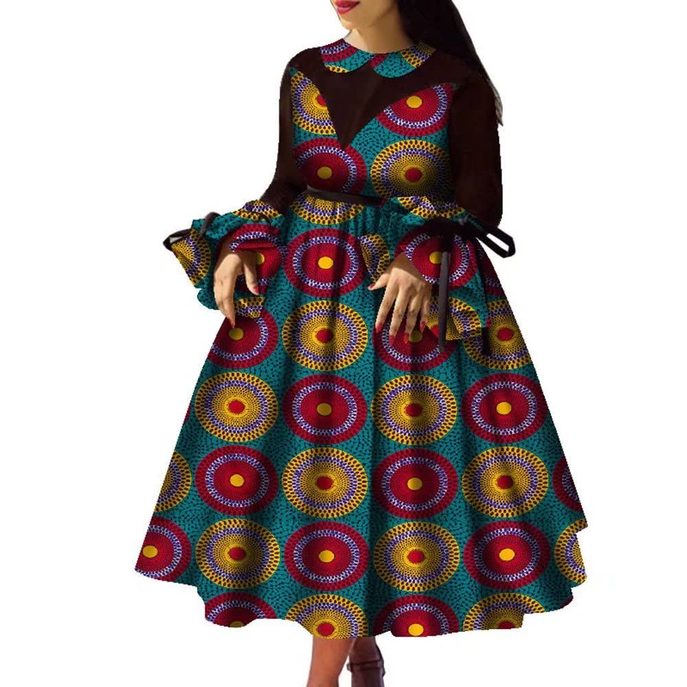 African Dashiki Dresses for Women - Long Lantern Sleeve Print Party Dress with Raglan Sleeves | Elegant Cultural Attire for Festivals, Weddings & Special Occasions