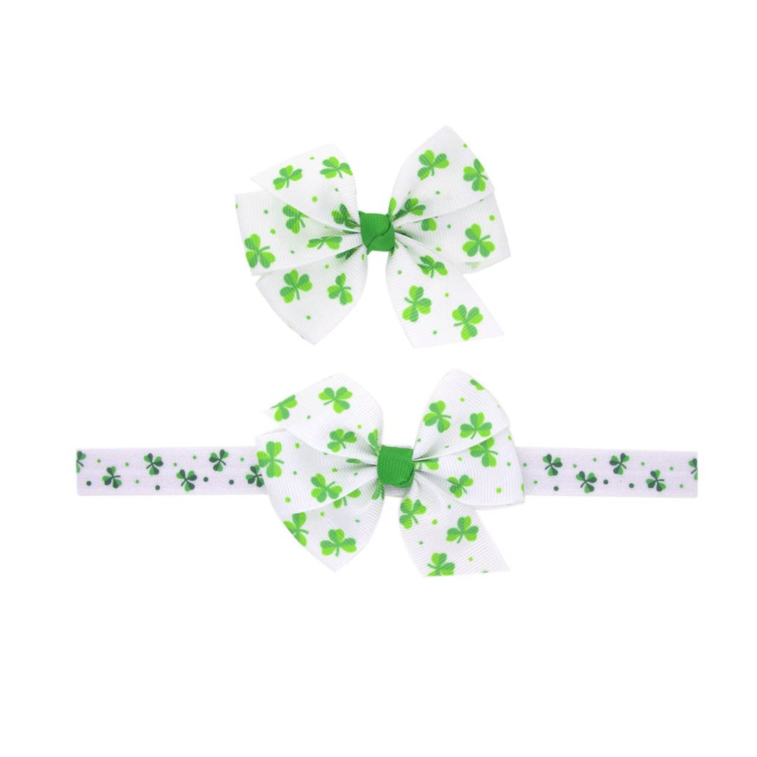 St. Patrick's Day Baby Headband with Green Hair Clips & Bow - Cute Irish-Themed Hair Accessories for Infants & Toddlers - Perfect for St. Patrick's Day Photos, Parties & Holiday Celebrations (Set B, One Size)