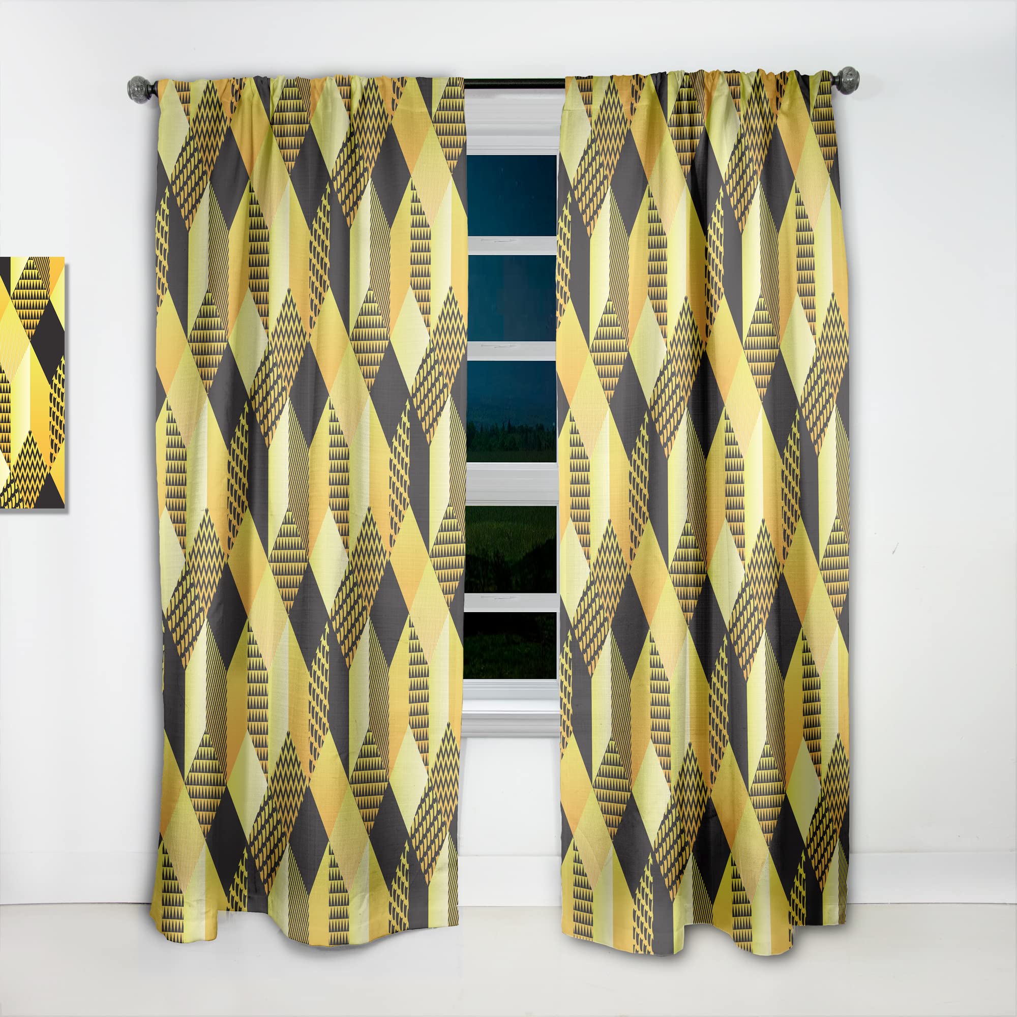 DesignQ Retro Hexagon Pattern Thermal Insulated Curtains - Single Panel 52x63 - Blackout Drapes for Bedroom & Living Room (Home Decor, Window Treatment)