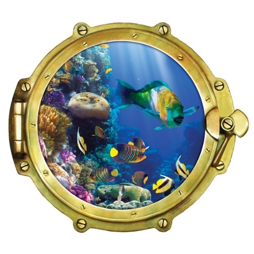 Peel & Stick Porthole Wall Decal - Tropical Fish Window View (12x10.75 Inch) - Perfect for Kids' Rooms, Bathrooms & Ocean-Themed Decor