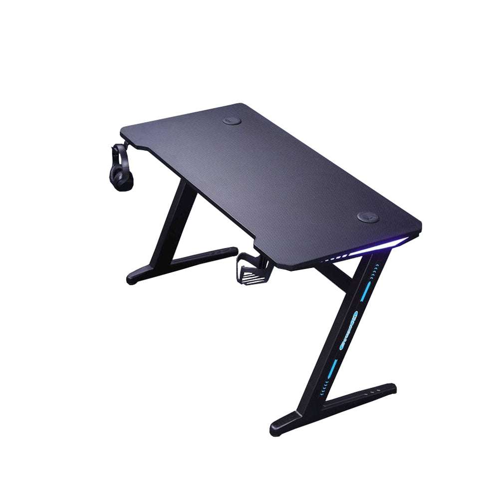 140cm RGB Gaming Desk with LED Lights - Ergonomic Computer Desk for PC, Laptop & Office Work - Racing Style Home Gaming Table for Streaming & Esports Setup