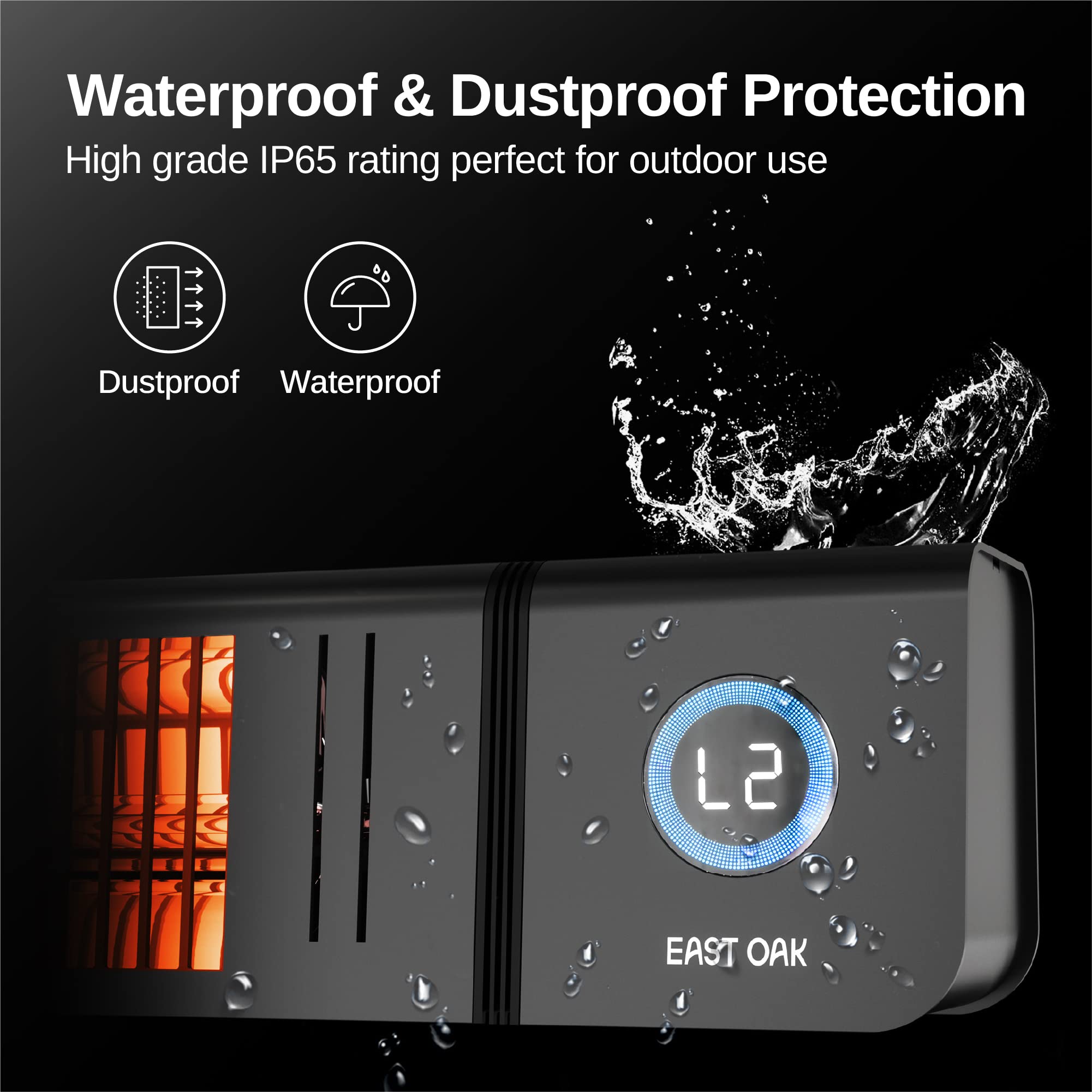 EAST OAK 4000W Commercial Patio Heater - Wall Mounted Infrared Outdoor Heater for Large Areas, IP65 Waterproof Electric Heater with Remote Control, 240V Black - Perfect for Restaurants, Cafes, and Outdoor Events