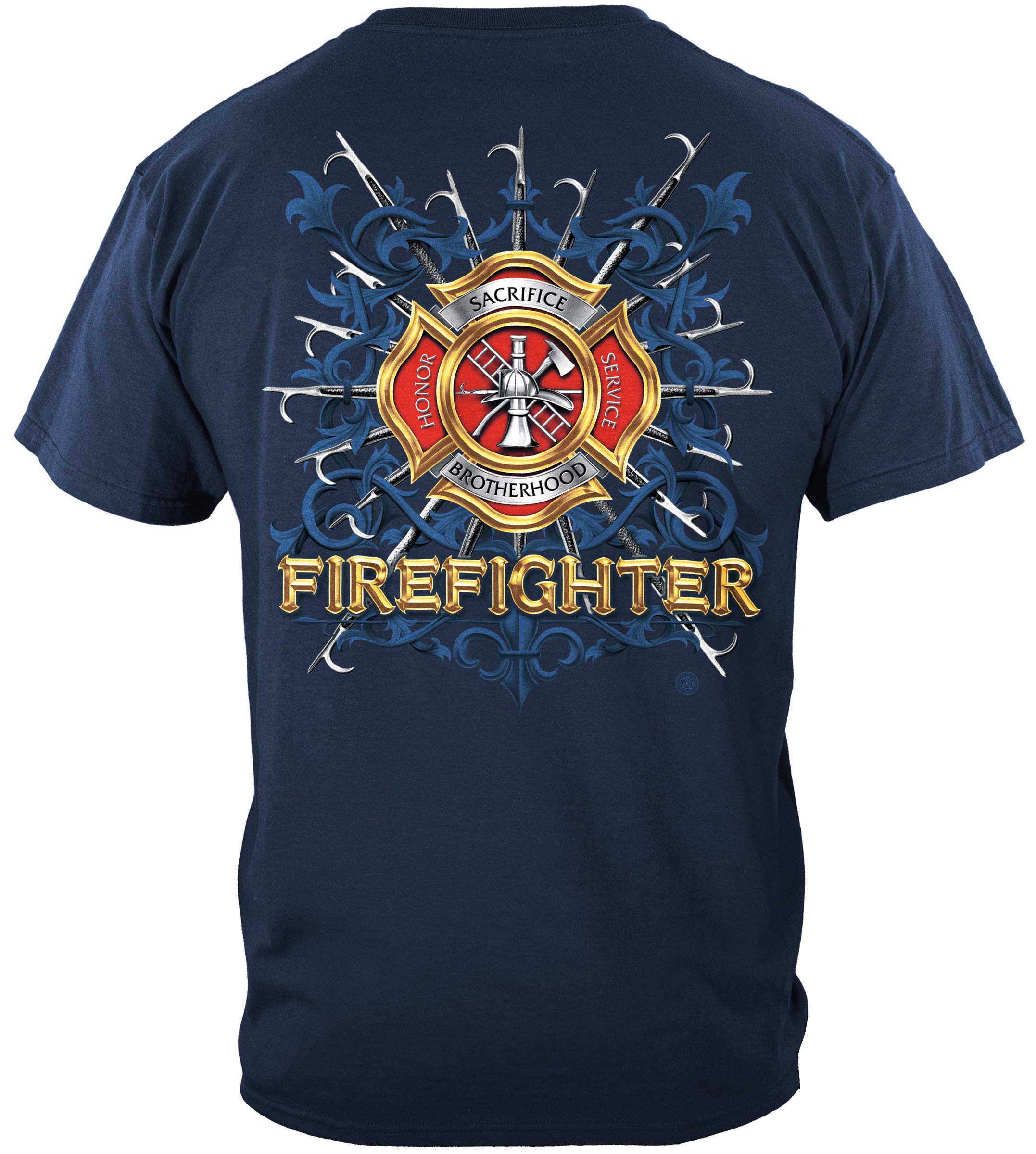 Erazor Bits Firefighter T-Shirt - Honor, Sacrifice & Brotherhood - Comfortable Cotton Tee for Firefighters, EMS & First Responders - Perfect for Work, Training & Casual Wear