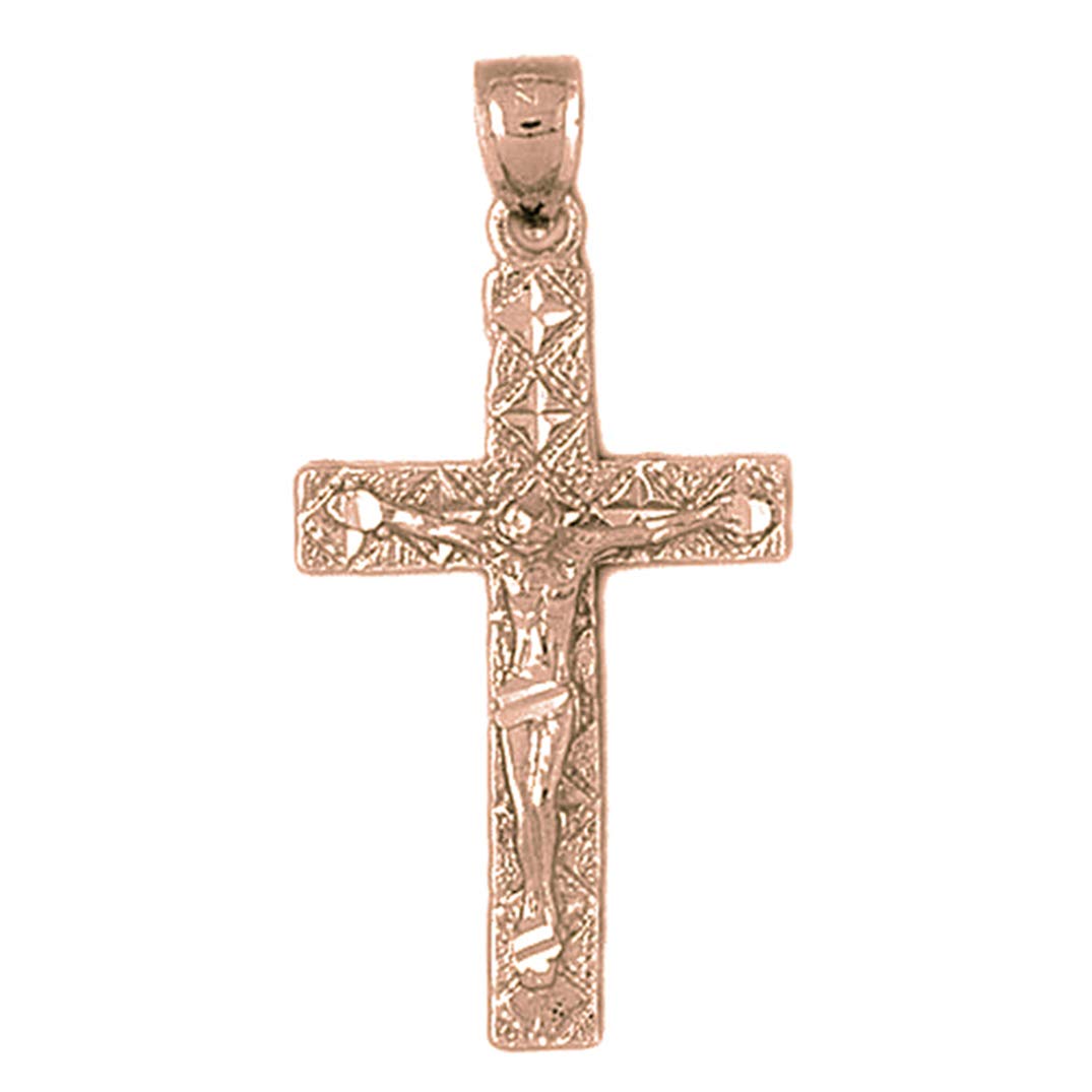 14K Solid Rose Gold Crucifix Pendant Necklace - 41mm Religious Jewelry for Men & Women - Perfect for Baptism, First Communion, Confirmation & Everyday Faith Wear