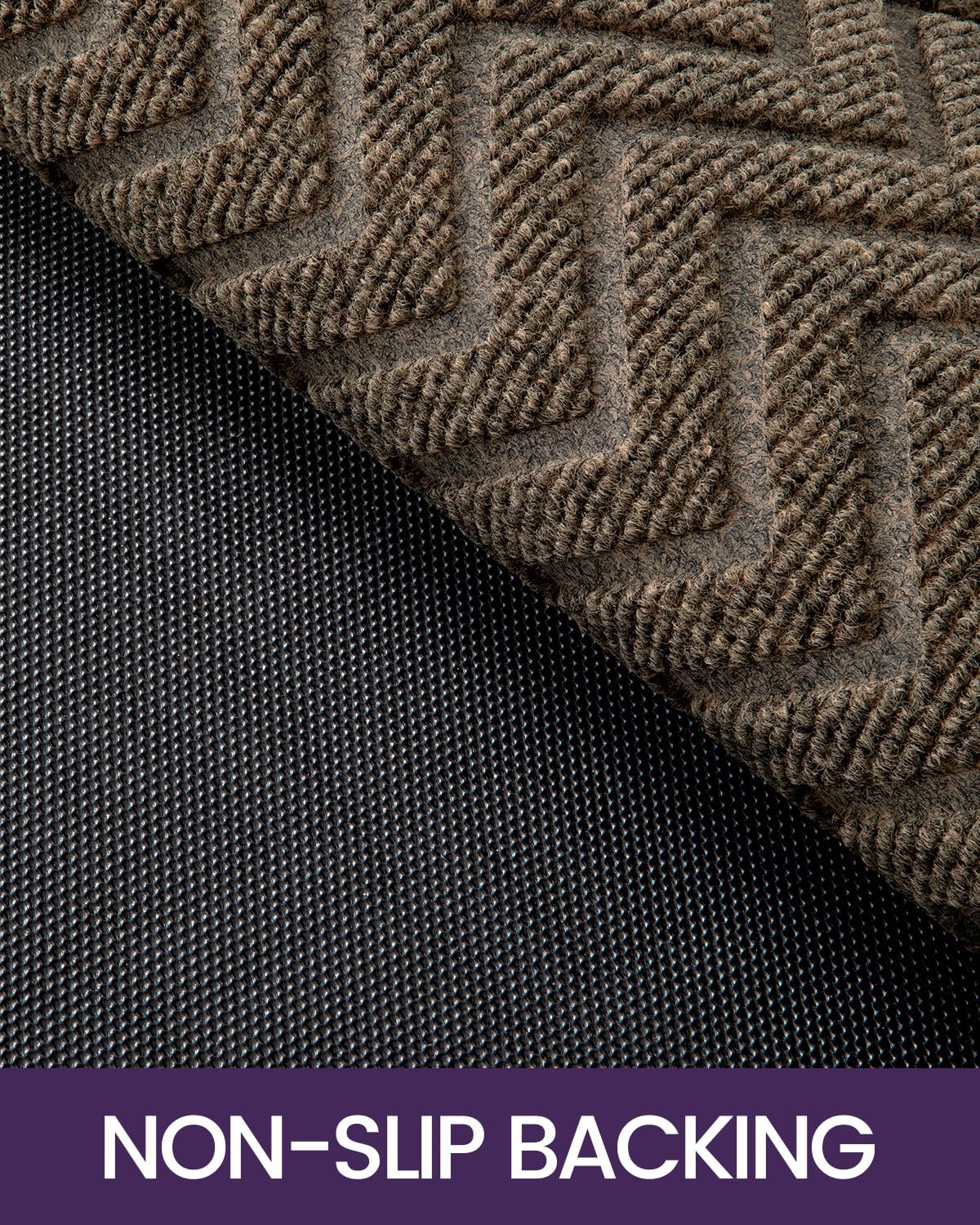 DEXI Heavy Duty Rubber Backed Doormat for Front Door - 4x2 Feet, Stain & Fade Resistant, Low-Profile Easy Clean Entryway Floor Mat in Chevron Dark Brown - Perfect for Outdoor/Indoor Use at Home, Office, or Apartment Entrance