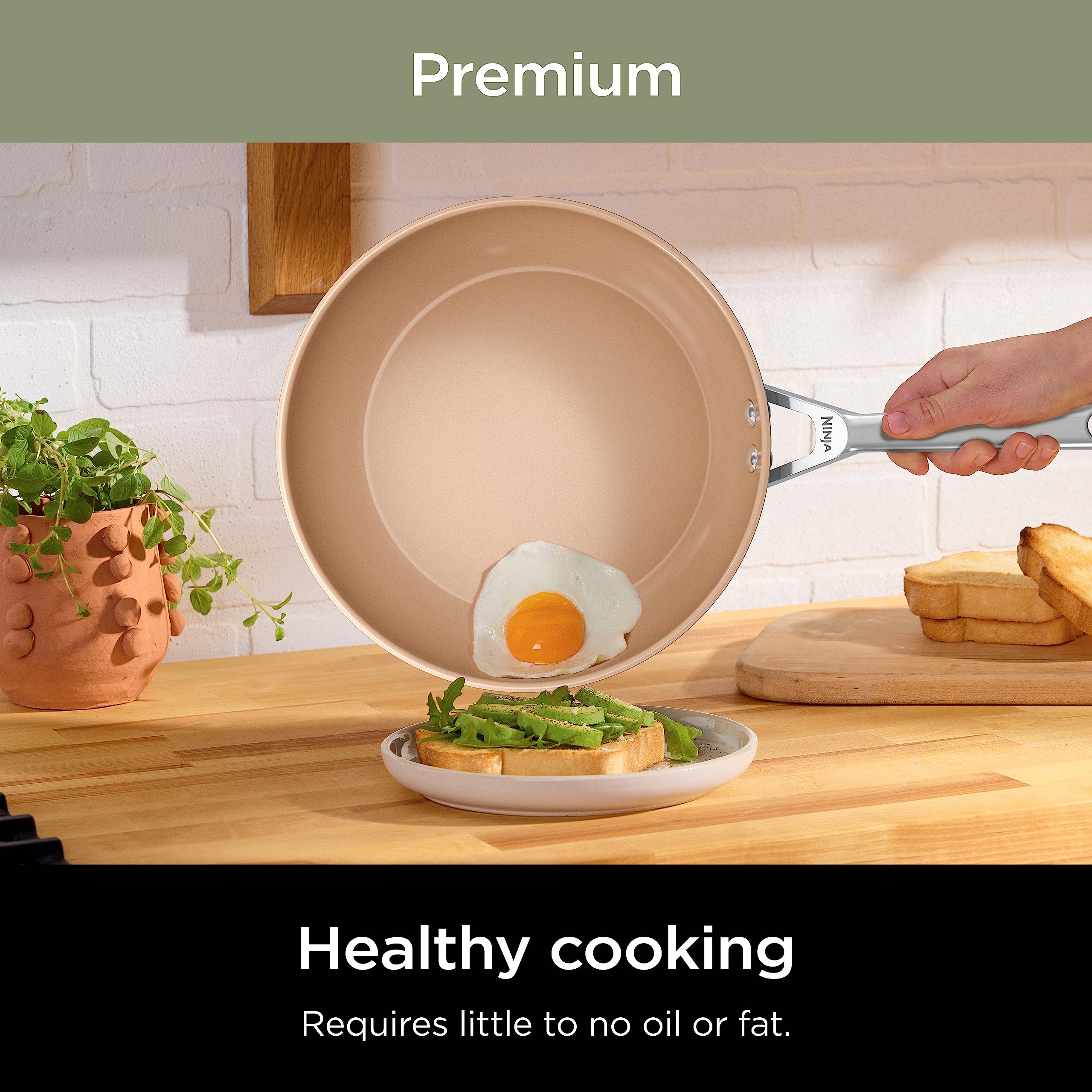 Ninja Pots and Pans Set - 9-Piece Nonstick Ceramic Cookware Set | PTFE & PFOA Free | Oven Safe to 550°F | Induction Compatible | 3 Frying Pans & 3 Cooking Pots | Extended Durability | Perfect for Home Cooking, Meal Prep & Professional Chefs | CW99009