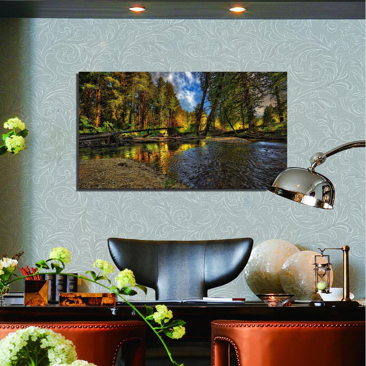 Park River Canvas Art - Framed Landscape Painting Wall Decor for Home, Office, Bedroom - Ready to Hang - Perfect for Living Room & Housewarming Gifts