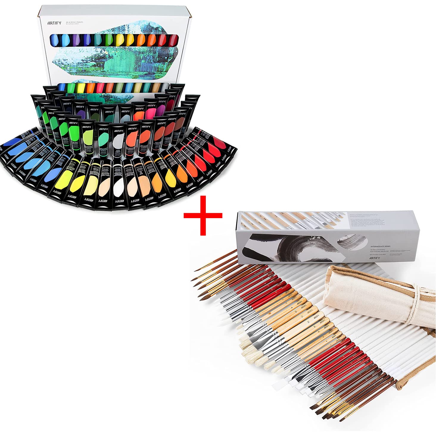 38-Piece Paint Brush Set & 48-Color Acrylic Paint Kit - Professional Artist Supplies for Canvas, Wood, Fabric Painting - Perfect for Beginners & Professionals (DIY, Home Decor, Craft Projects)