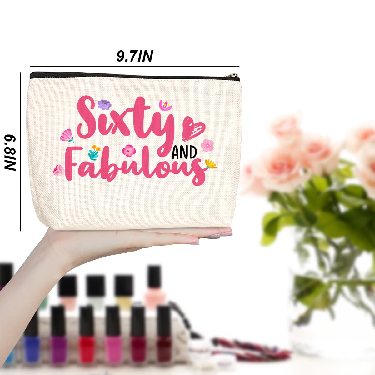 60th Birthday Makeup Bag for Women - Travel Cosmetic Pouch for Mom, Grandma & Friends - Perfect Gift for Anniversaries & Celebrations