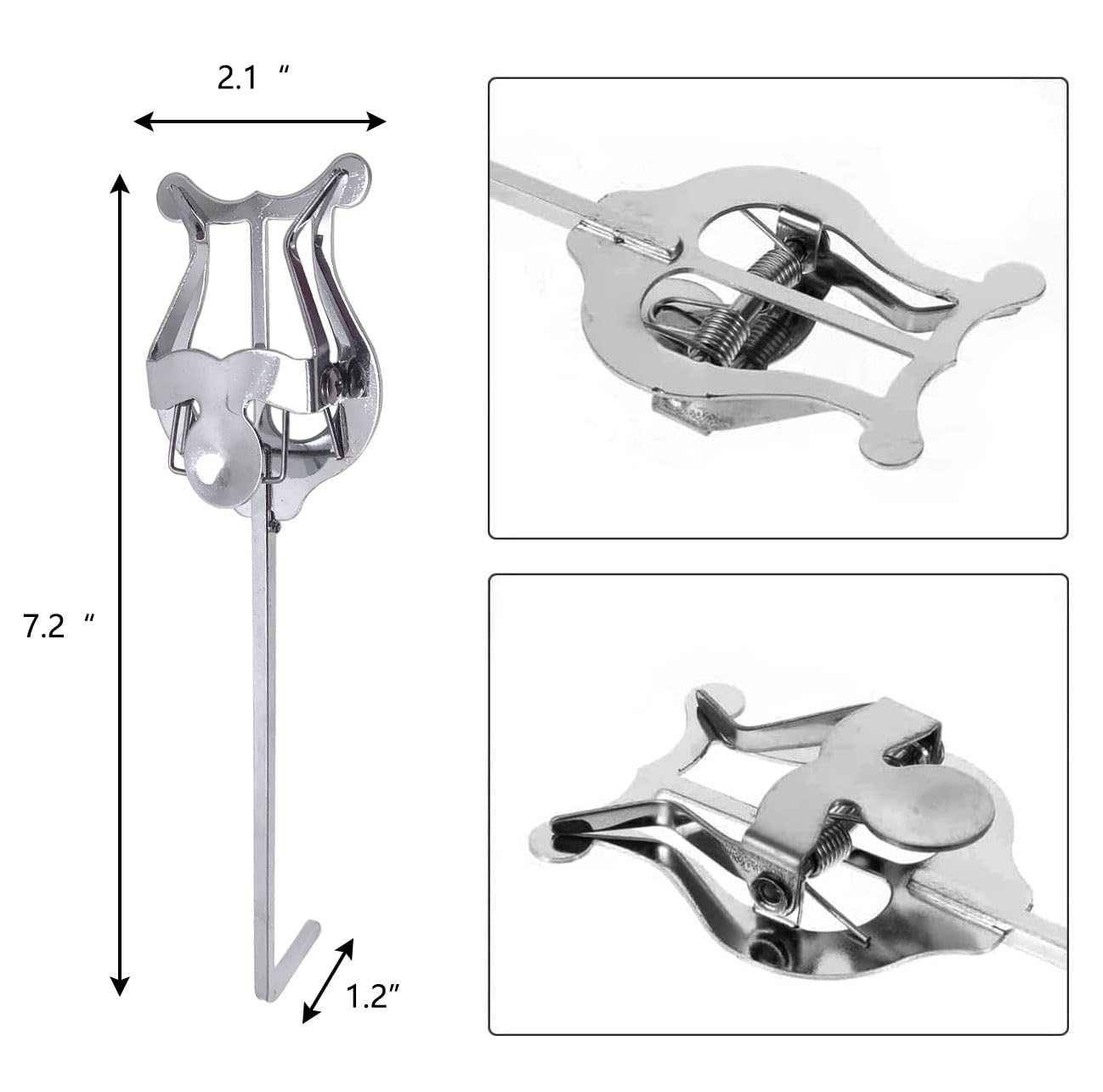 Trumpet Horn Marching Lyre Clamp-On Holder - Metal Plating Music Sheet Clip (Silver) - Perfect for Brass Band Performances & Outdoor Marching Events