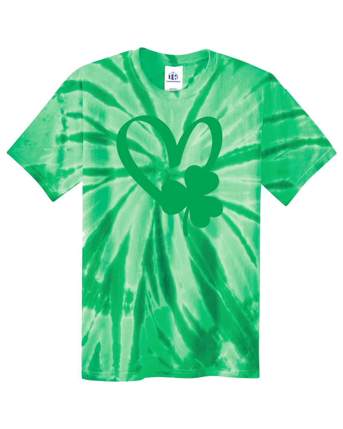Threadrock Kids St. Patrick's Day Shamrock Heart Tie-Dye T-Shirt | Green Youth Tee for Boys & Girls | Perfect for School, Parties & Irish Celebrations