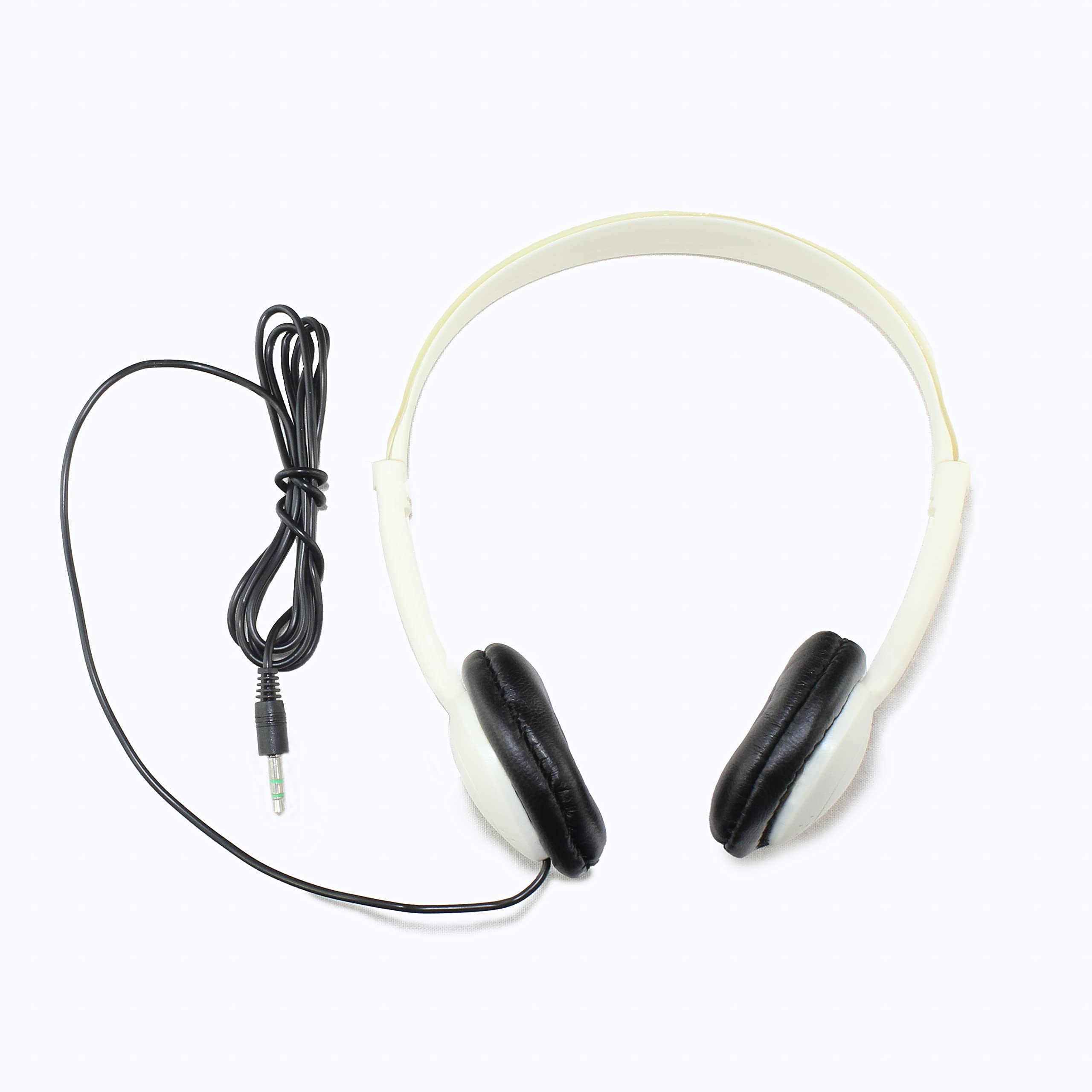 Soundnetic SN401 Classroom Stereo Headphones - 50 Pack Bulk Headphones with Leatherette Earpads, 3.5mm Plug, Noise Isolation for School, Library & Online Learning (White)