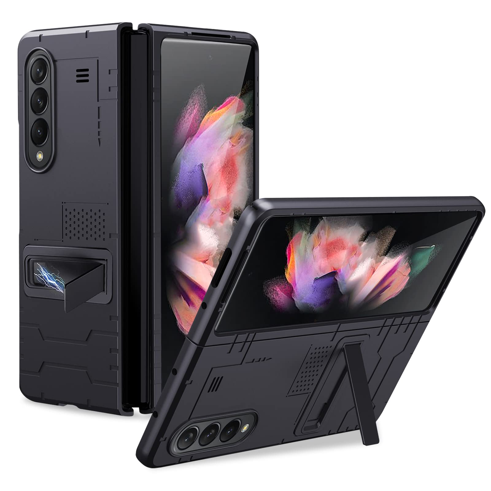 Premium Kickstand Case for Samsung Galaxy Z Fold 3 5G - Heavy Duty Protective Cover with Stand for Foldable Phone (Black) | Perfect for Work, Travel & Entertainment