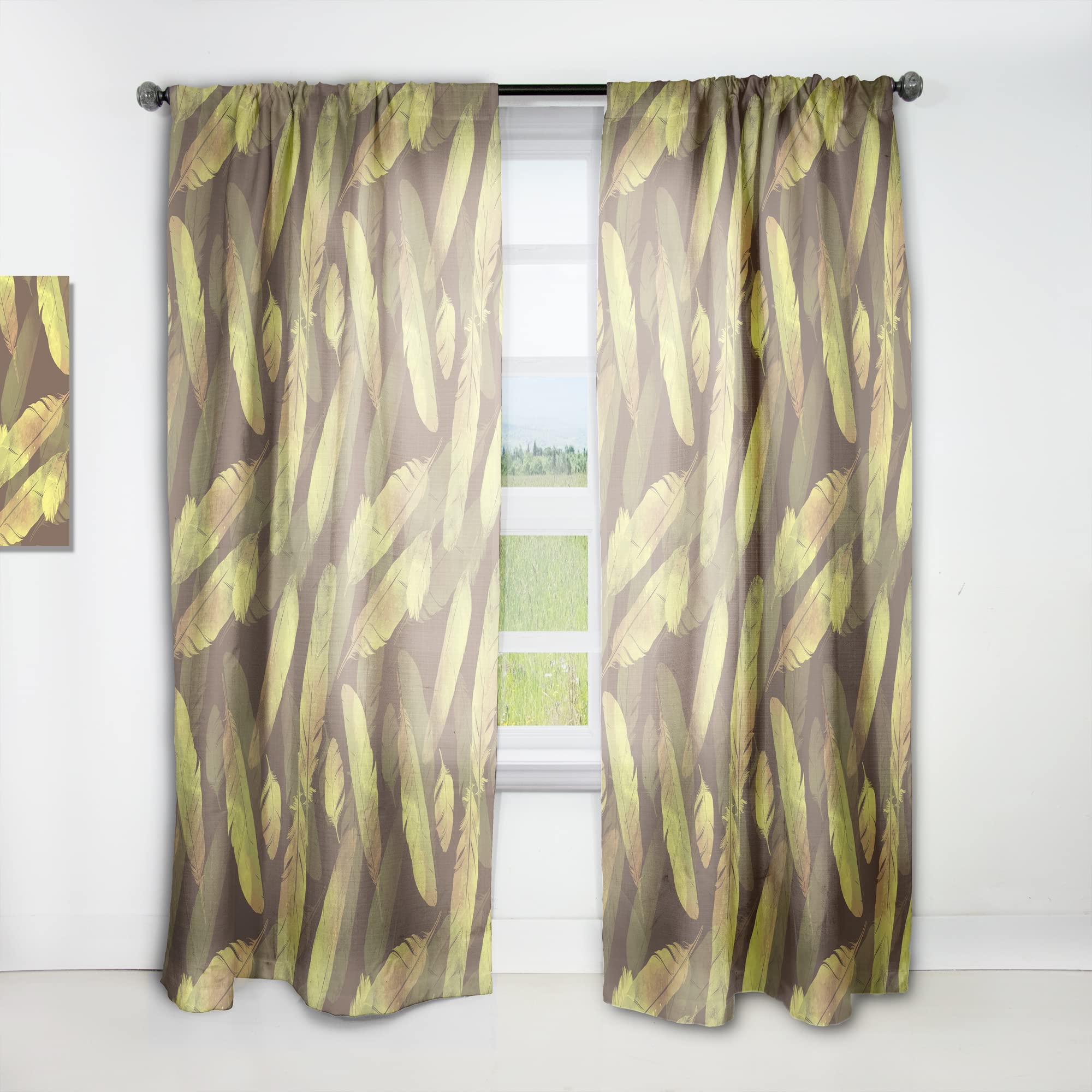 DesignQ Thermal Insulated Blackout Curtains - Bird Feathers Pattern Single Panel 52x84 Inches - Elegant Window Treatments for Bedroom & Living Room - Perfect for Privacy, Light Control & Energy Saving
