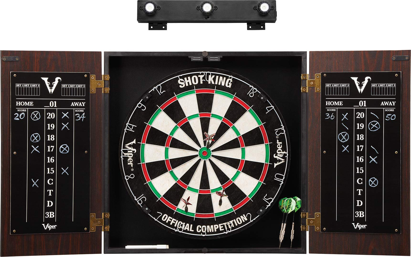 Viper Stadium Cabinet with Shot King Sisal Dartboard & Shadow Buster Dartboard Lights - Professional Dartboard Set for Home, Bar, Game Room, and Office Entertainment